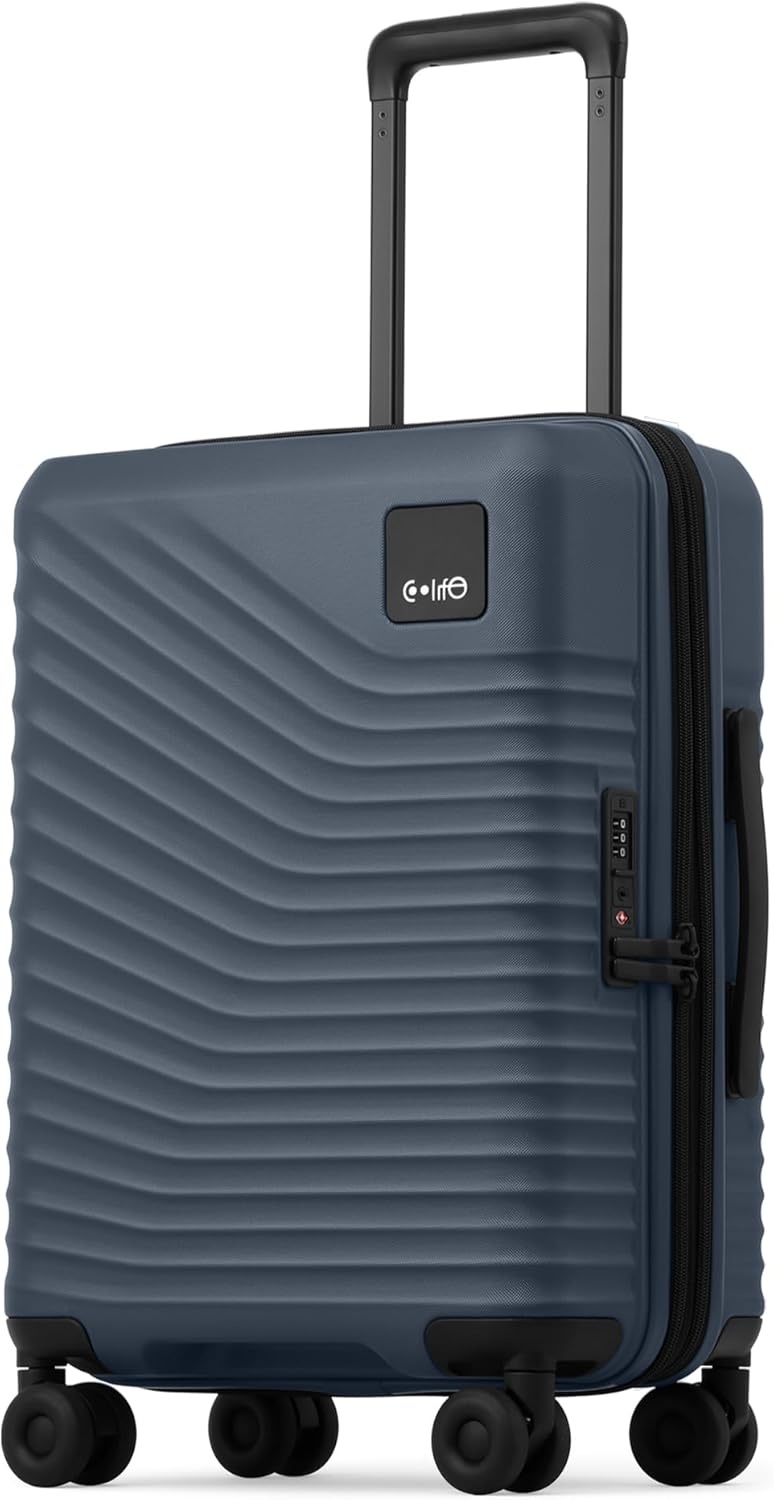 image:imageCoolife Luggage 3 Piece Set Lightweight PC Hardside Suitcases 202428 Expandable 20Inch CarryOn Dual Spinner Wheels TSAApproved Lock Upgraded PC Hardshell Durable Travel SuitcasesNavy