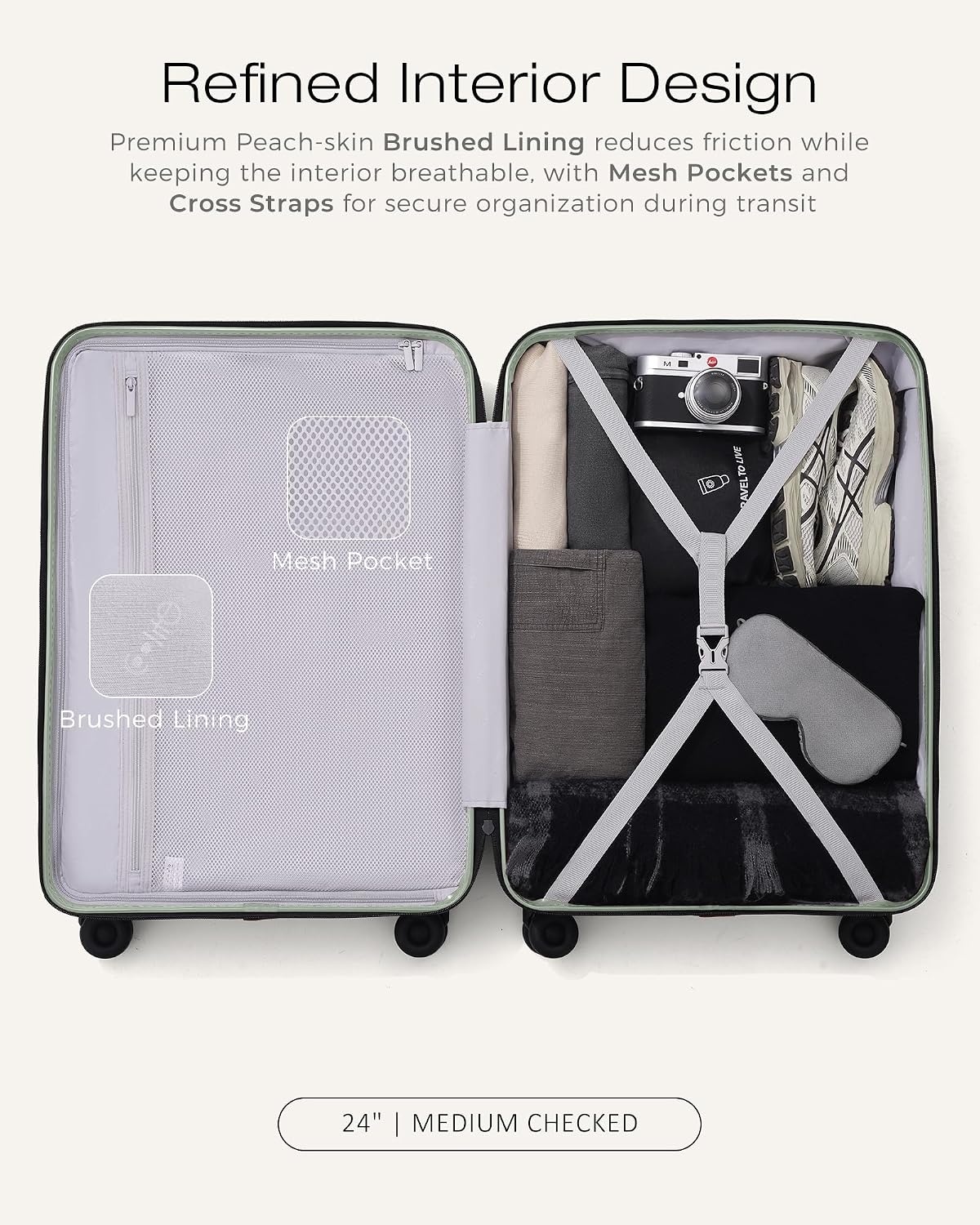 image:imageCoolife Luggage 3 Piece Set Lightweight PC Hardside Suitcases 202428 Expandable 20Inch CarryOn Dual Spinner Wheels TSAApproved Lock Upgraded PC Hardshell Durable Travel SuitcasesLight Green