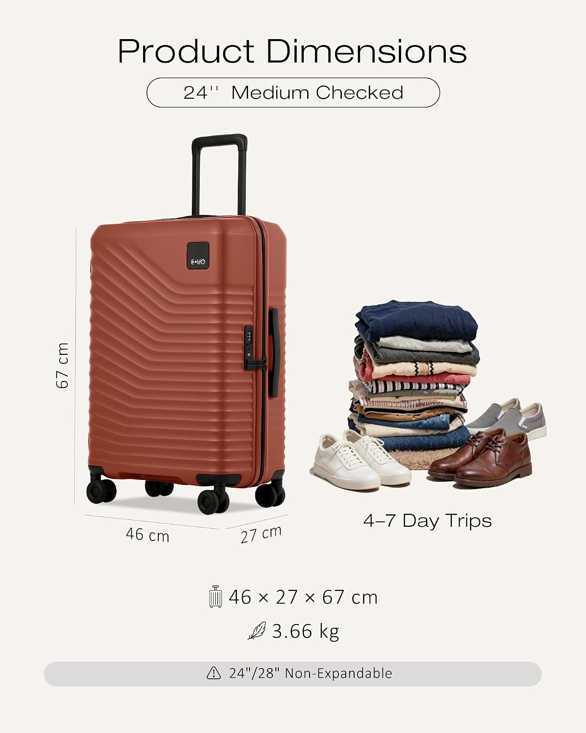 image:imageCoolife Luggage 3 Piece Set Lightweight PC Hardside Suitcases 202428 Expandable 20Inch CarryOn Dual Spinner Wheels TSAApproved Lock Upgraded PC Hardshell Durable Travel SuitcasesBrown