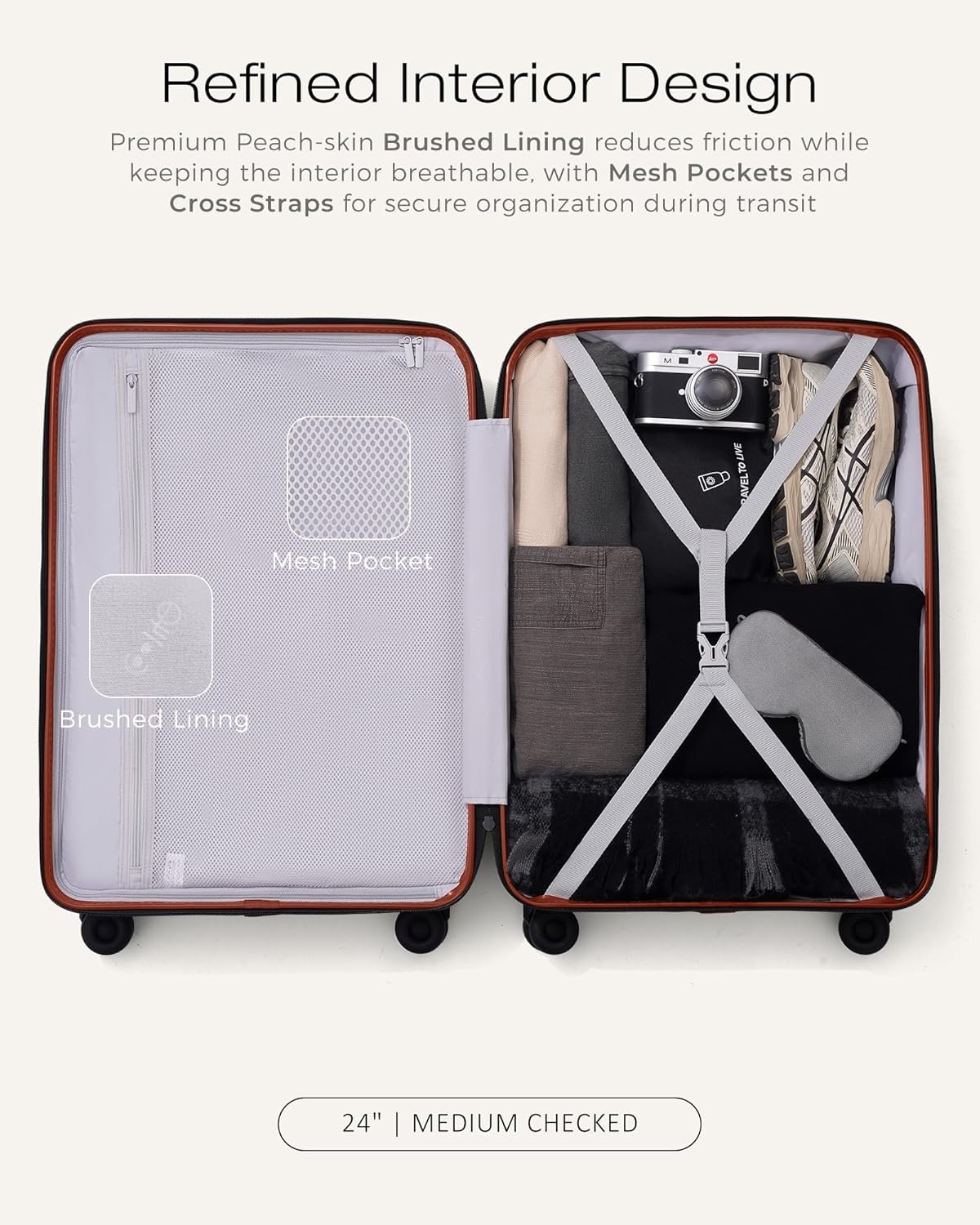 image:imageCoolife Luggage 3 Piece Set Lightweight PC Hardside Suitcases 202428 Expandable 20Inch CarryOn Dual Spinner Wheels TSAApproved Lock Upgraded PC Hardshell Durable Travel SuitcasesBrown