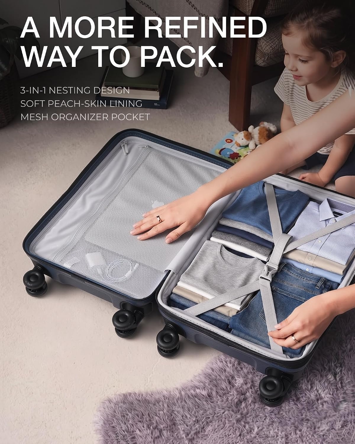 image:imageCoolife Luggage 3 Piece Set Lightweight PC Hardside Suitcases 202428 Expandable 20Inch CarryOn Dual Spinner Wheels TSAApproved Lock Upgraded PC Hardshell Durable Travel SuitcasesNavy