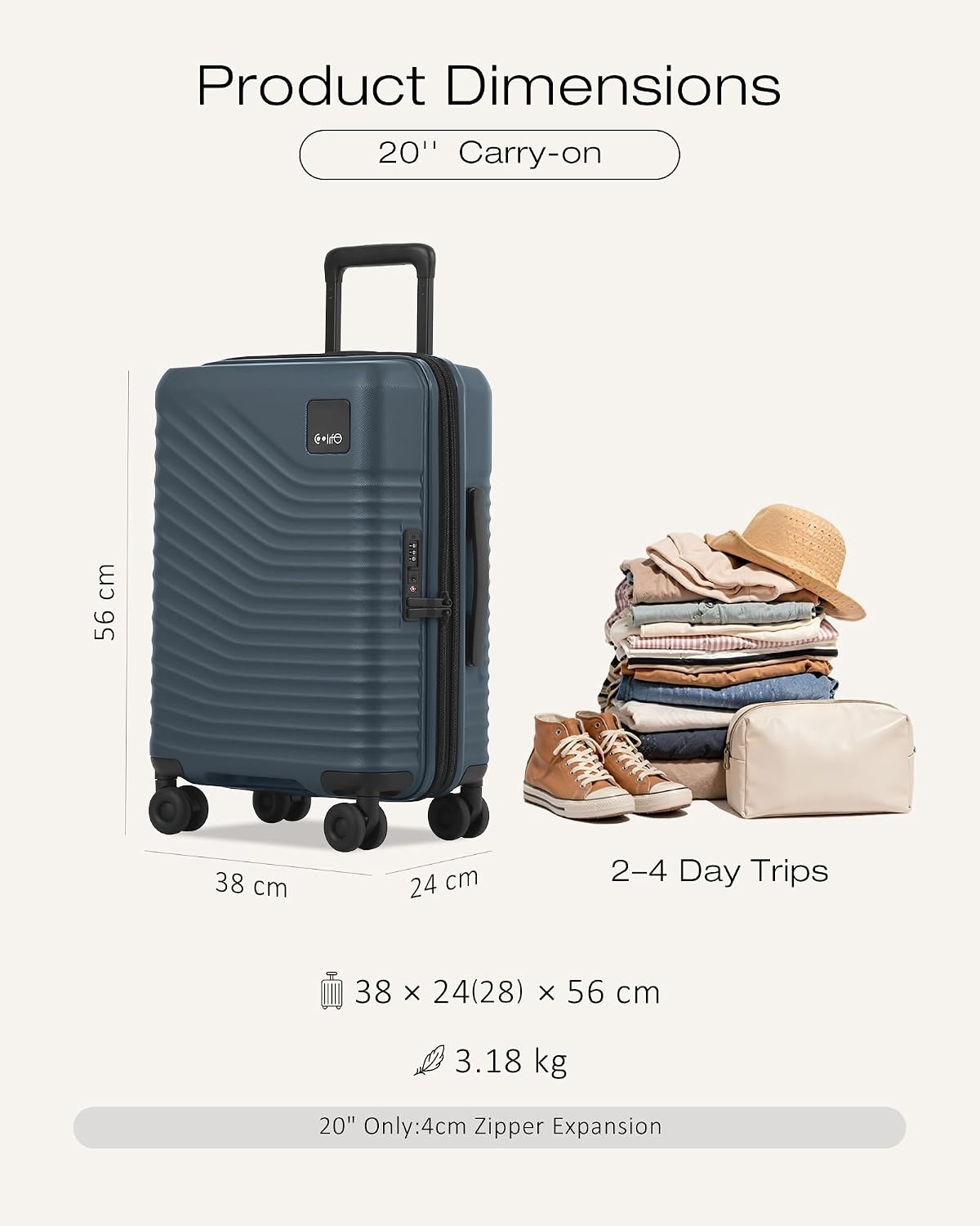 image:imageCoolife Luggage 3 Piece Set Lightweight PC Hardside Suitcases 202428 Expandable 20Inch CarryOn Dual Spinner Wheels TSAApproved Lock Upgraded PC Hardshell Durable Travel SuitcasesNavy
