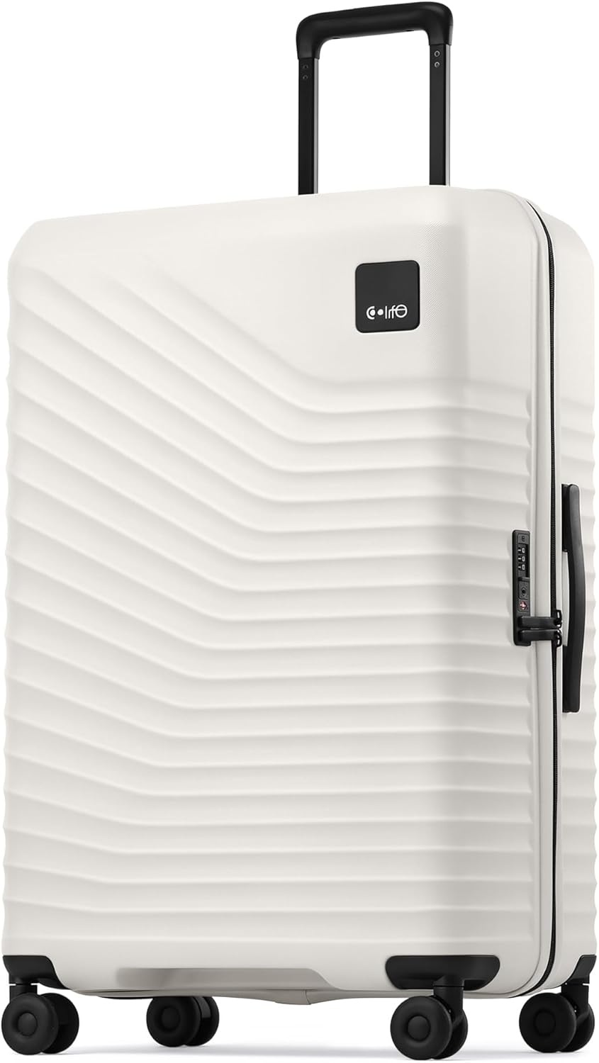 image:imageCoolife Luggage 3 Piece Set Lightweight PC Hardside Suitcases 202428 Expandable 20Inch CarryOn Dual Spinner Wheels TSAApproved Lock Upgraded PC Hardshell Durable Travel SuitcasesWhite