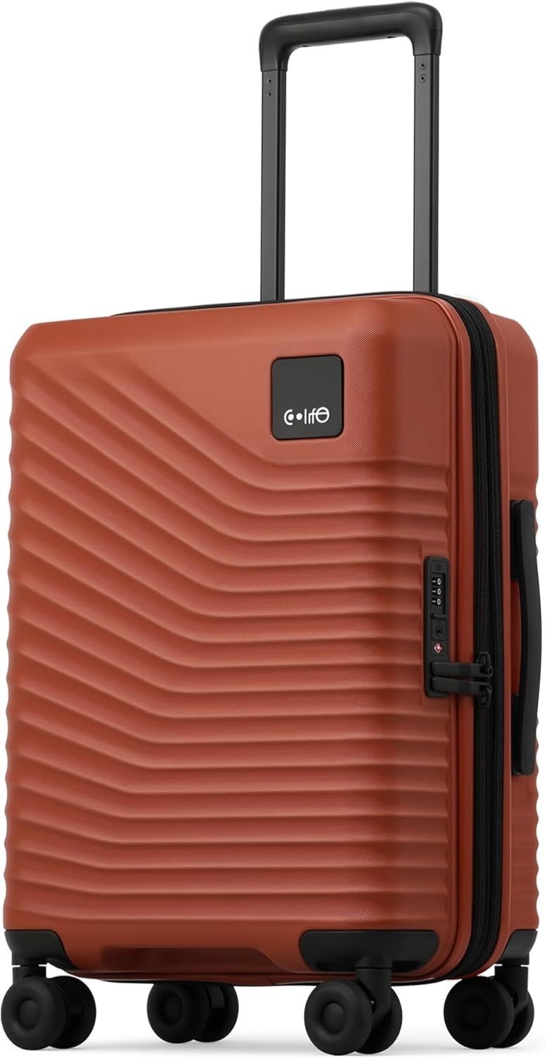 image:imageCoolife Luggage 3 Piece Set Lightweight PC Hardside Suitcases 202428 Expandable 20Inch CarryOn Dual Spinner Wheels TSAApproved Lock Upgraded PC Hardshell Durable Travel SuitcasesBrown