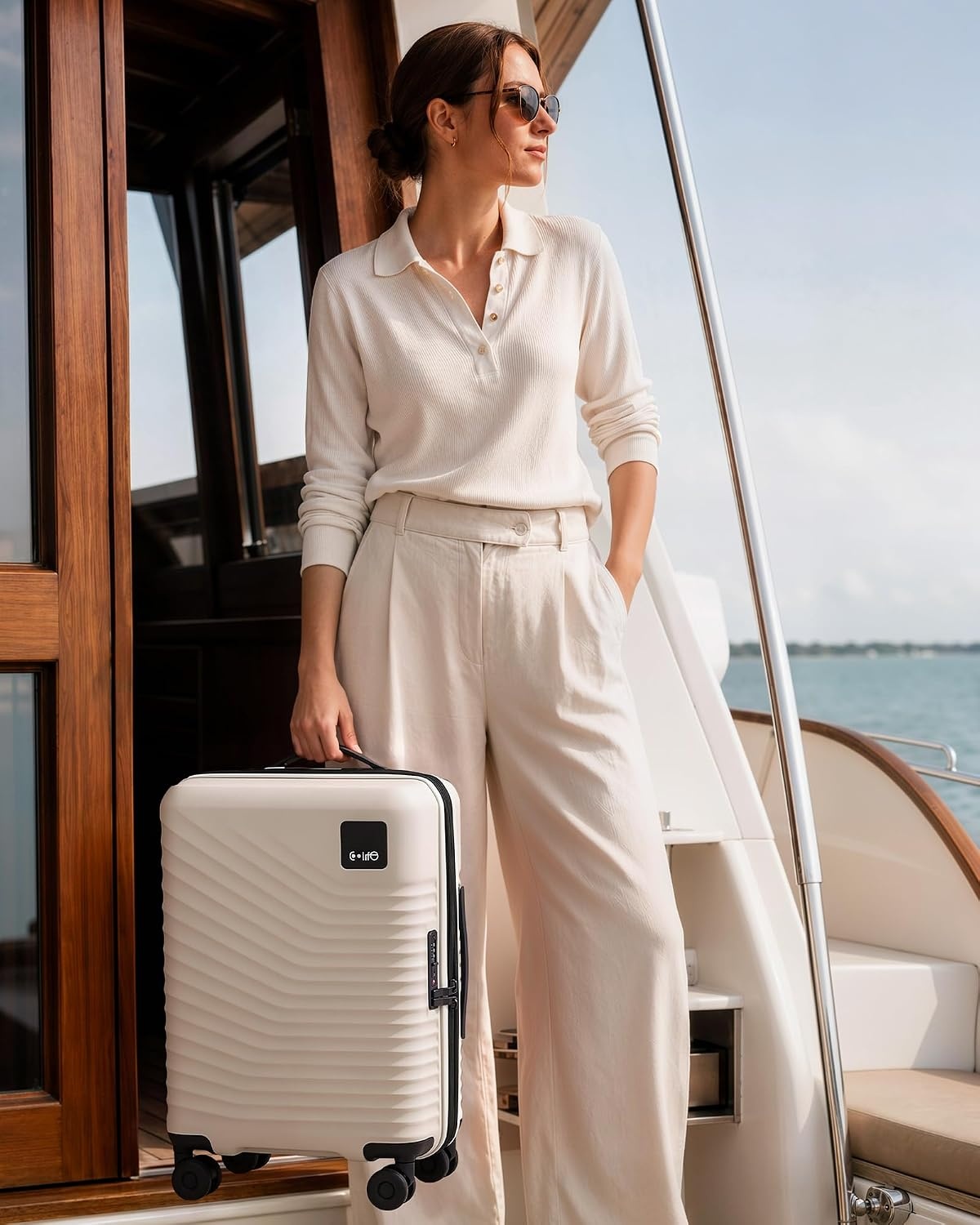 image:imageCoolife Luggage 3 Piece Set Lightweight PC Hardside Suitcases 202428 Expandable 20Inch CarryOn Dual Spinner Wheels TSAApproved Lock Upgraded PC Hardshell Durable Travel SuitcasesWhite