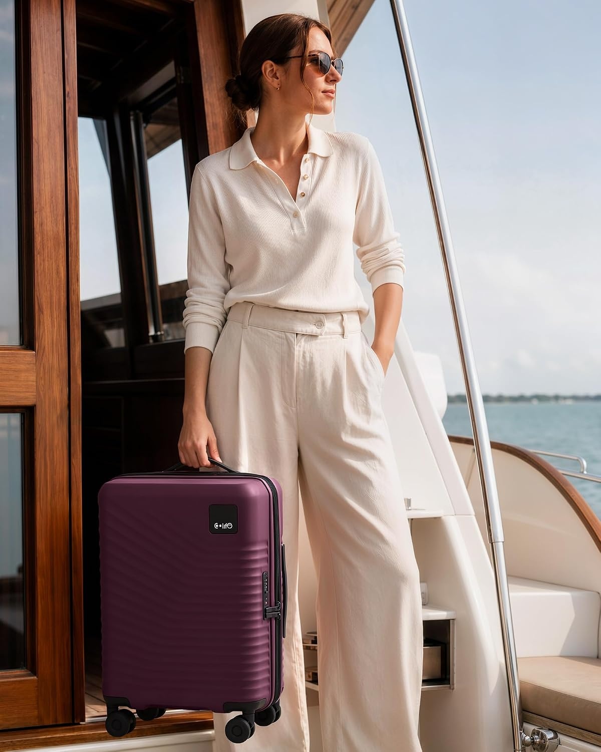 image:imageCoolife Luggage 3 Piece Set Lightweight PC Hardside Suitcases 202428 Expandable 20Inch CarryOn Dual Spinner Wheels TSAApproved Lock Upgraded PC Hardshell Durable Travel SuitcasesDark Purple
