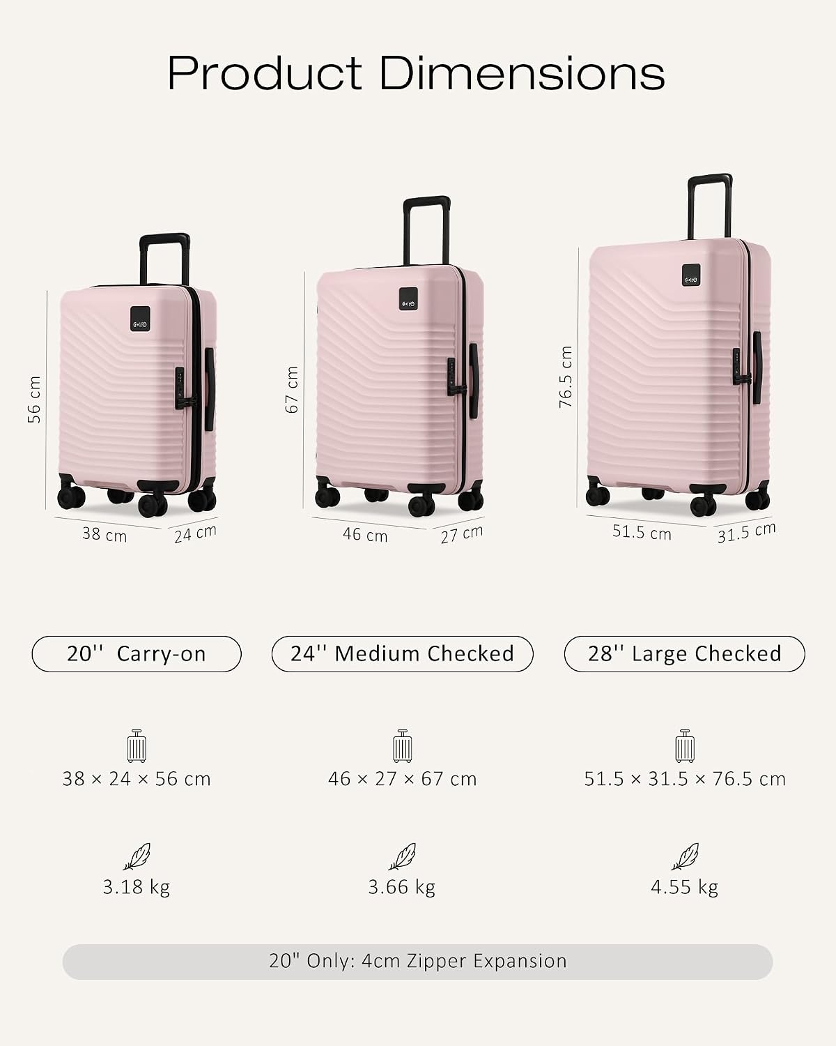 image:imageCoolife Luggage 3 Piece Set Lightweight PC Hardside Suitcases 202428 Expandable 20Inch CarryOn Dual Spinner Wheels TSAApproved Lock Upgraded PC Hardshell Durable Travel SuitcasesPink