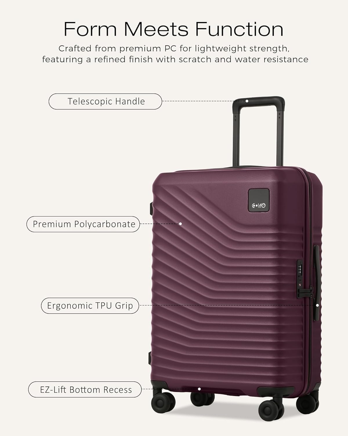 image:imageCoolife Luggage 3 Piece Set Lightweight PC Hardside Suitcases 202428 Expandable 20Inch CarryOn Dual Spinner Wheels TSAApproved Lock Upgraded PC Hardshell Durable Travel SuitcasesDark Purple