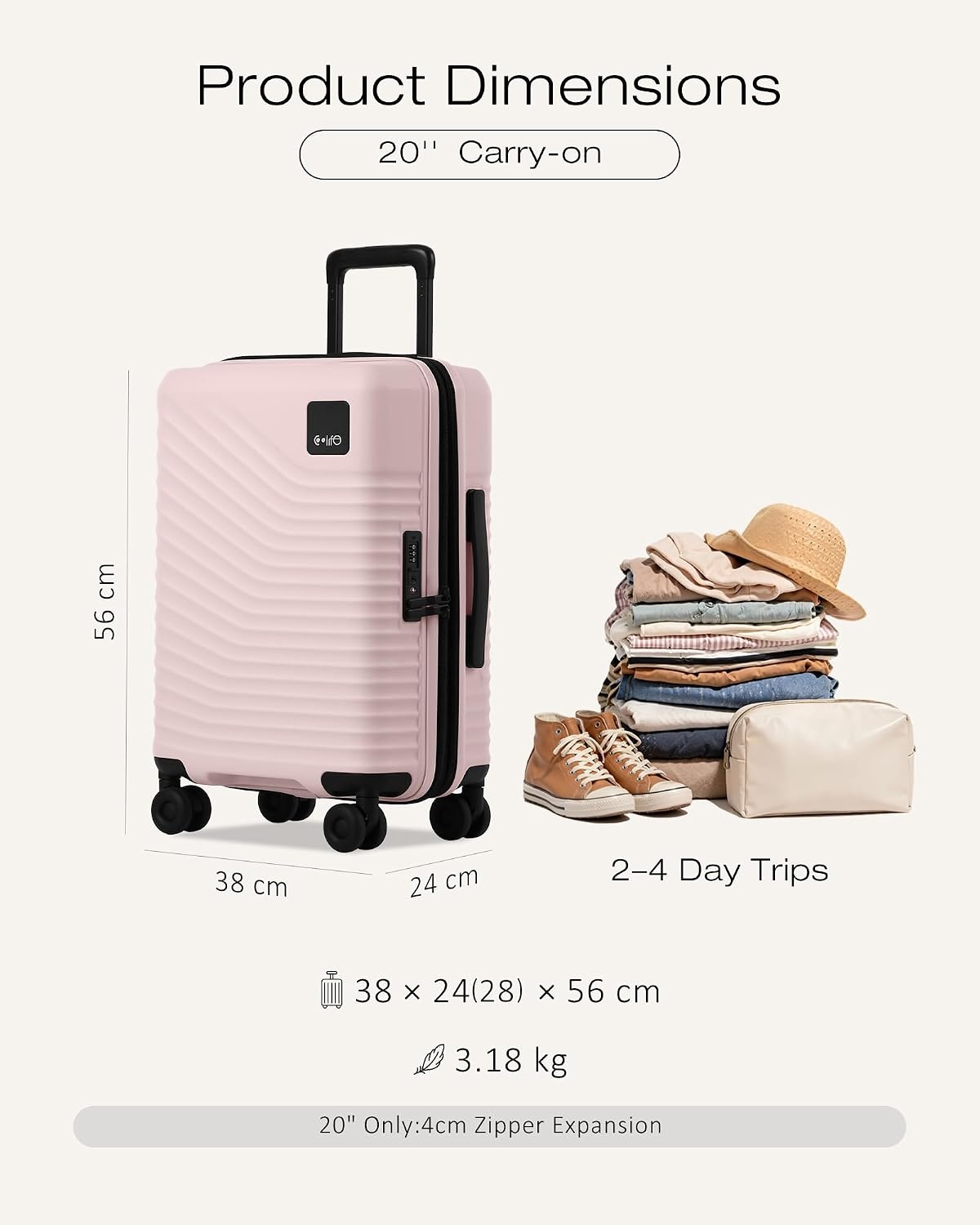 image:imageCoolife Luggage 3 Piece Set Lightweight PC Hardside Suitcases 202428 Expandable 20Inch CarryOn Dual Spinner Wheels TSAApproved Lock Upgraded PC Hardshell Durable Travel SuitcasesPink
