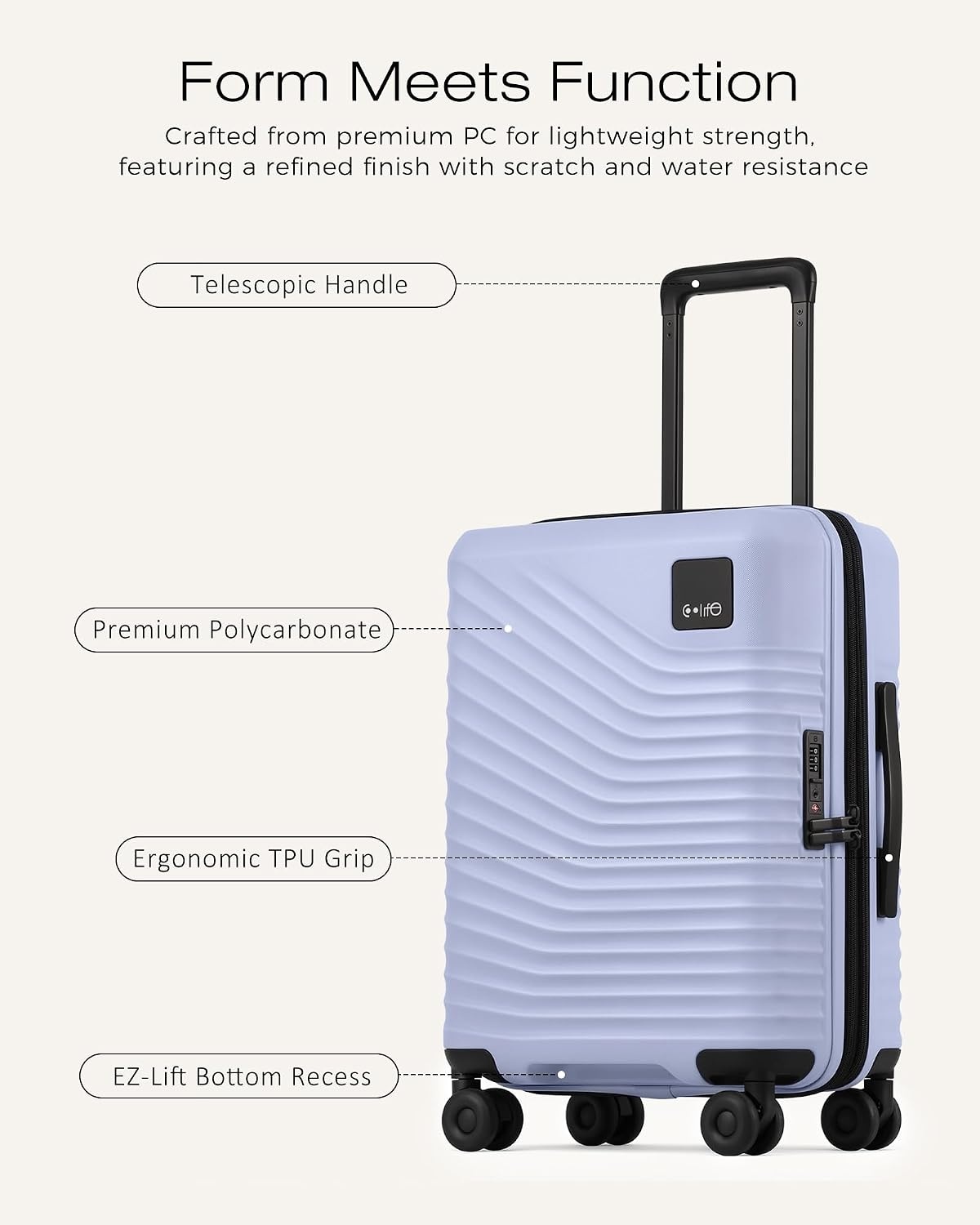 image:imageCoolife Luggage 3 Piece Set Lightweight PC Hardside Suitcases 202428 Expandable 20Inch CarryOn Dual Spinner Wheels TSAApproved Lock Upgraded PC Hardshell Durable Travel SuitcasesLight Purple