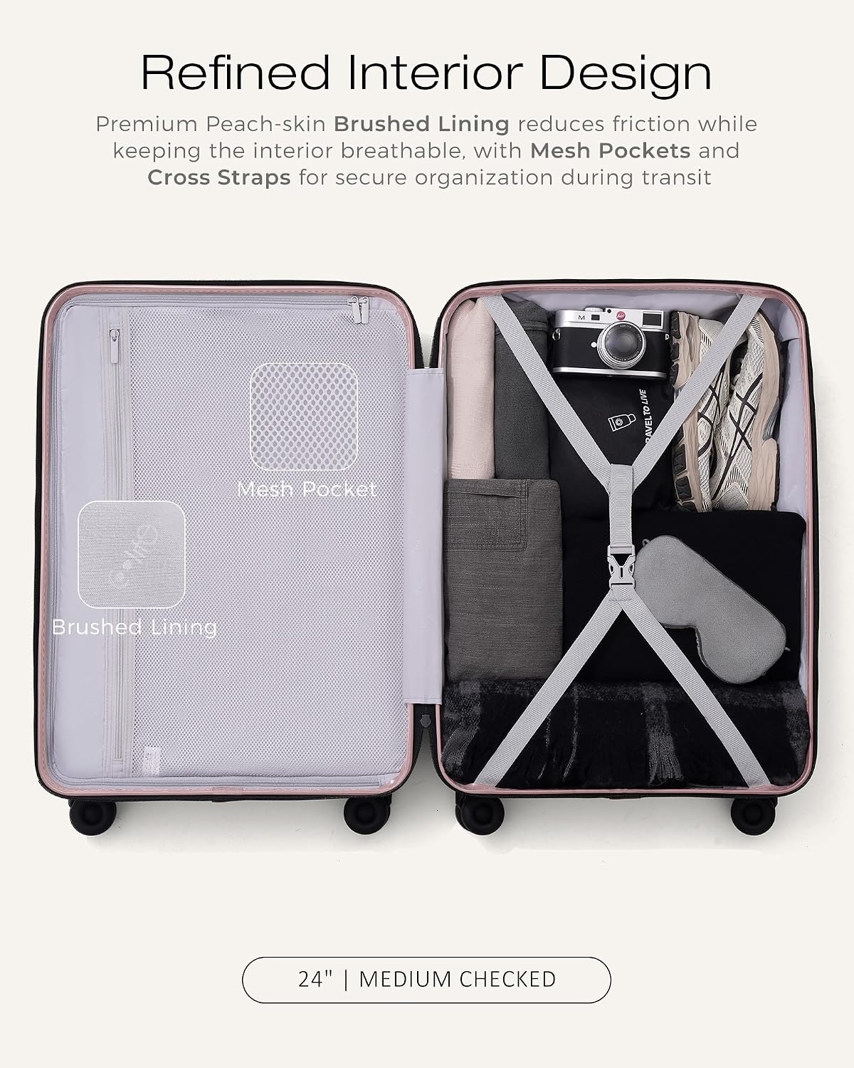 image:imageCoolife Luggage 3 Piece Set Lightweight PC Hardside Suitcases 202428 Expandable 20Inch CarryOn Dual Spinner Wheels TSAApproved Lock Upgraded PC Hardshell Durable Travel SuitcasesPink