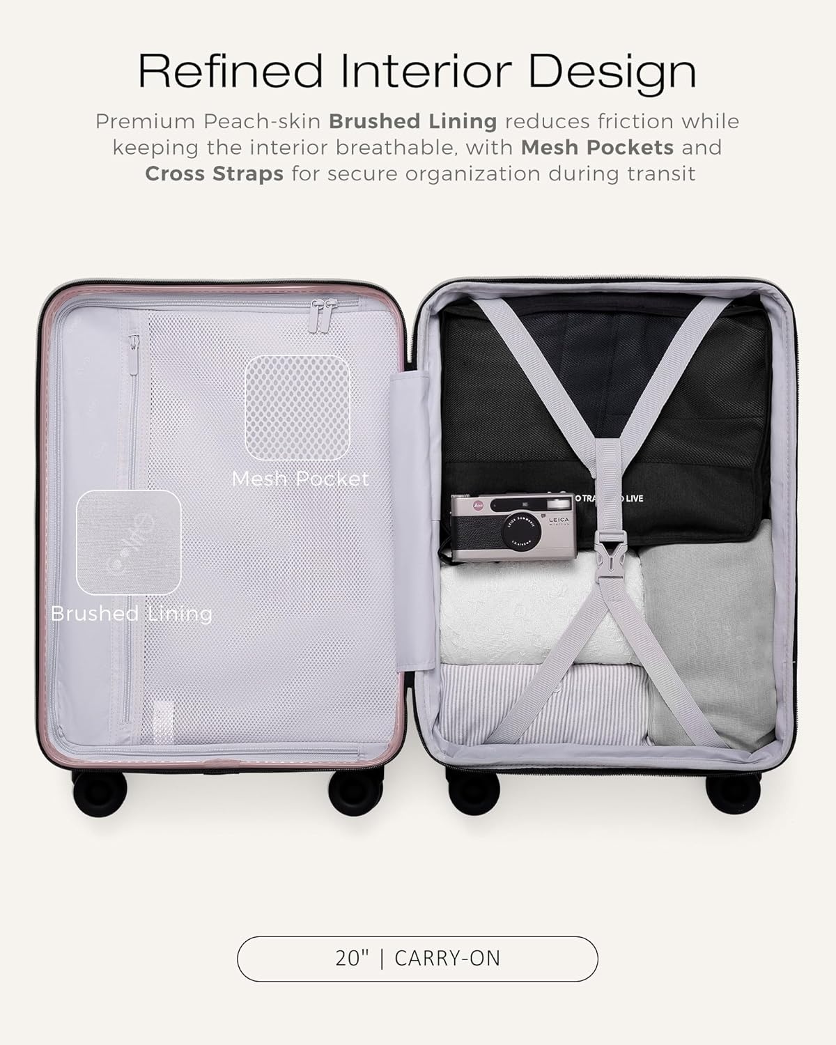 image:imageCoolife Luggage 3 Piece Set Lightweight PC Hardside Suitcases 202428 Expandable 20Inch CarryOn Dual Spinner Wheels TSAApproved Lock Upgraded PC Hardshell Durable Travel SuitcasesPink