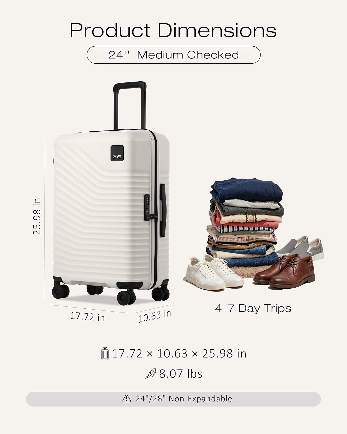 image:imageCoolife Luggage 3 Piece Set Lightweight PC Hardside Suitcases 202428 Expandable 20Inch CarryOn Dual Spinner Wheels TSAApproved Lock Upgraded PC Hardshell Durable Travel SuitcasesWhite