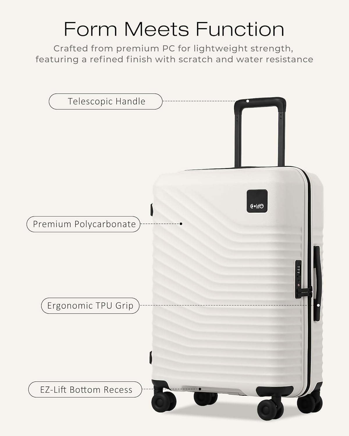 image:imageCoolife Luggage 3 Piece Set Lightweight PC Hardside Suitcases 202428 Expandable 20Inch CarryOn Dual Spinner Wheels TSAApproved Lock Upgraded PC Hardshell Durable Travel SuitcasesWhite