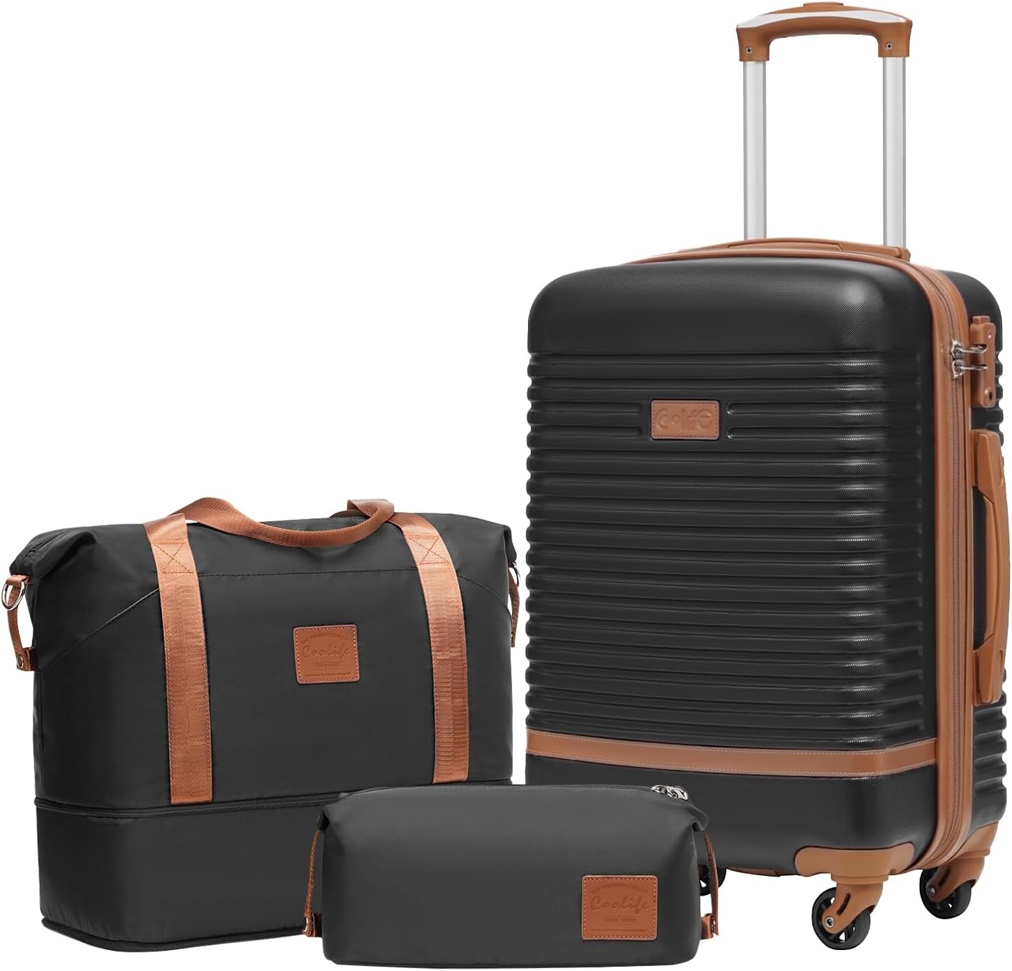 image:imageCoolife Luggage Set Carry On Suitcase5 piece Dark GreenDBTB202428 360 Spinner WheelsConvenient Trolley SleeveWaterResistant FabricFullyLined Zipper InteriorLightweight ABSBlack