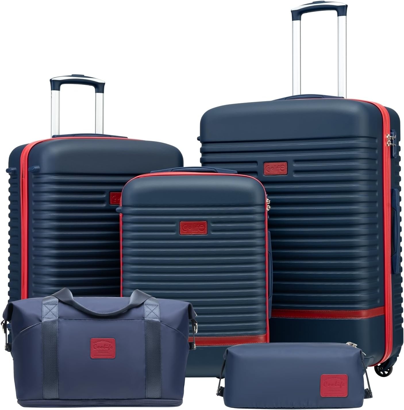 image:imageCoolife Luggage Set Carry On Suitcase5 piece Dark GreenDBTB202428 360 Spinner WheelsConvenient Trolley SleeveWaterResistant FabricFullyLined Zipper InteriorLightweight ABSNavyRed