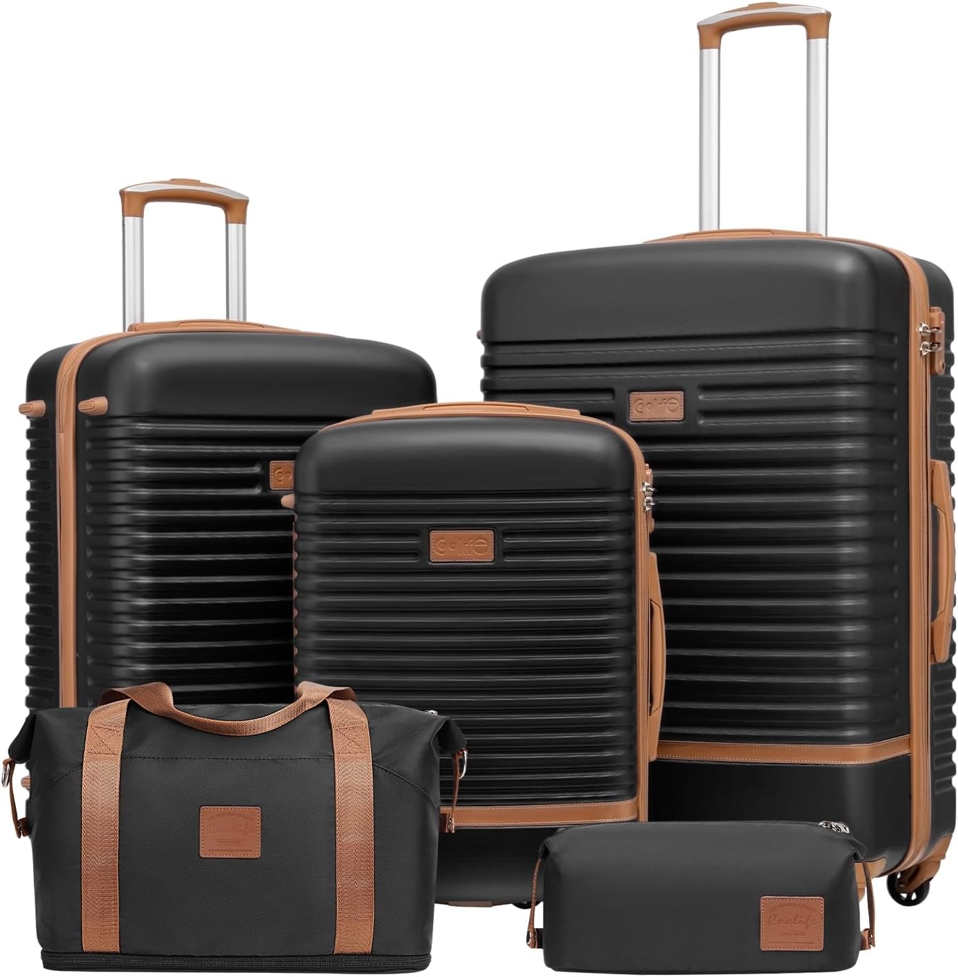 image:imageCoolife Luggage Set Carry On Suitcase5 piece Dark GreenDBTB202428 360 Spinner WheelsConvenient Trolley SleeveWaterResistant FabricFullyLined Zipper InteriorLightweight ABSBlack