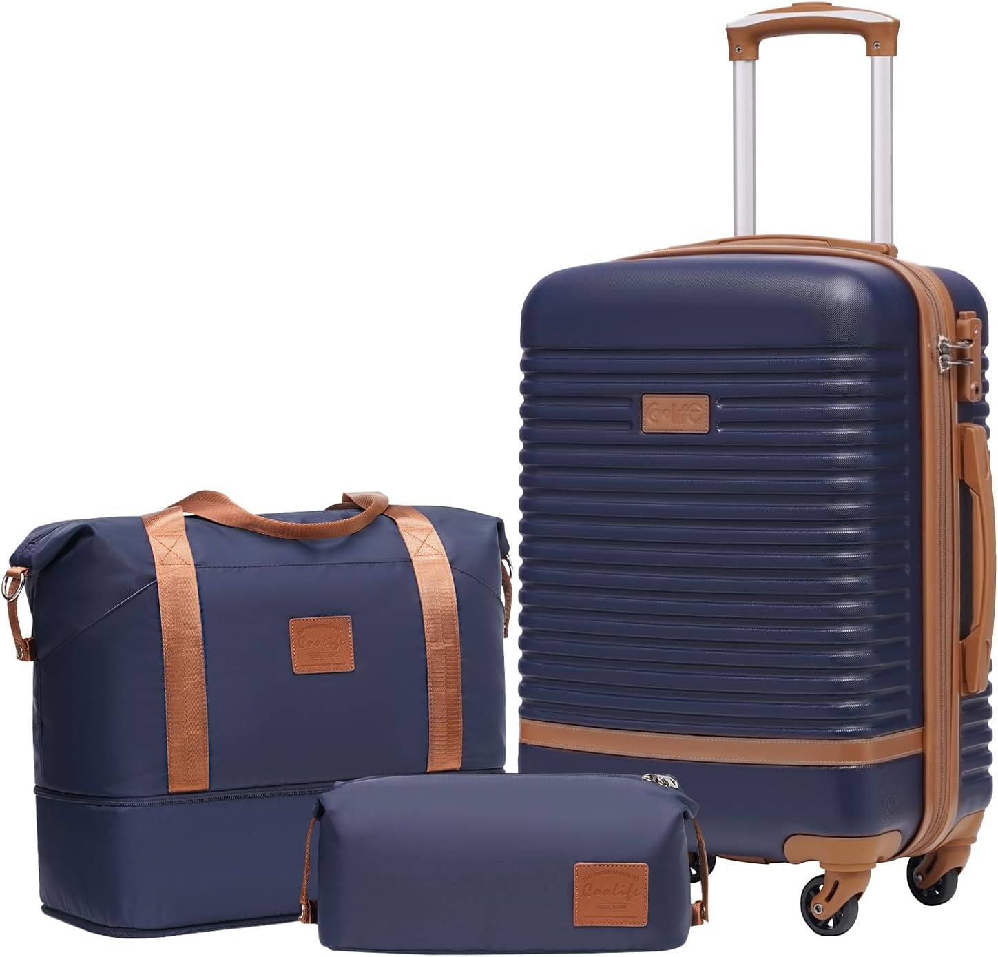 image:imageCoolife Luggage Set Carry On Suitcase5 piece Dark GreenDBTB202428 360 Spinner WheelsConvenient Trolley SleeveWaterResistant FabricFullyLined Zipper InteriorLightweight ABSNavy