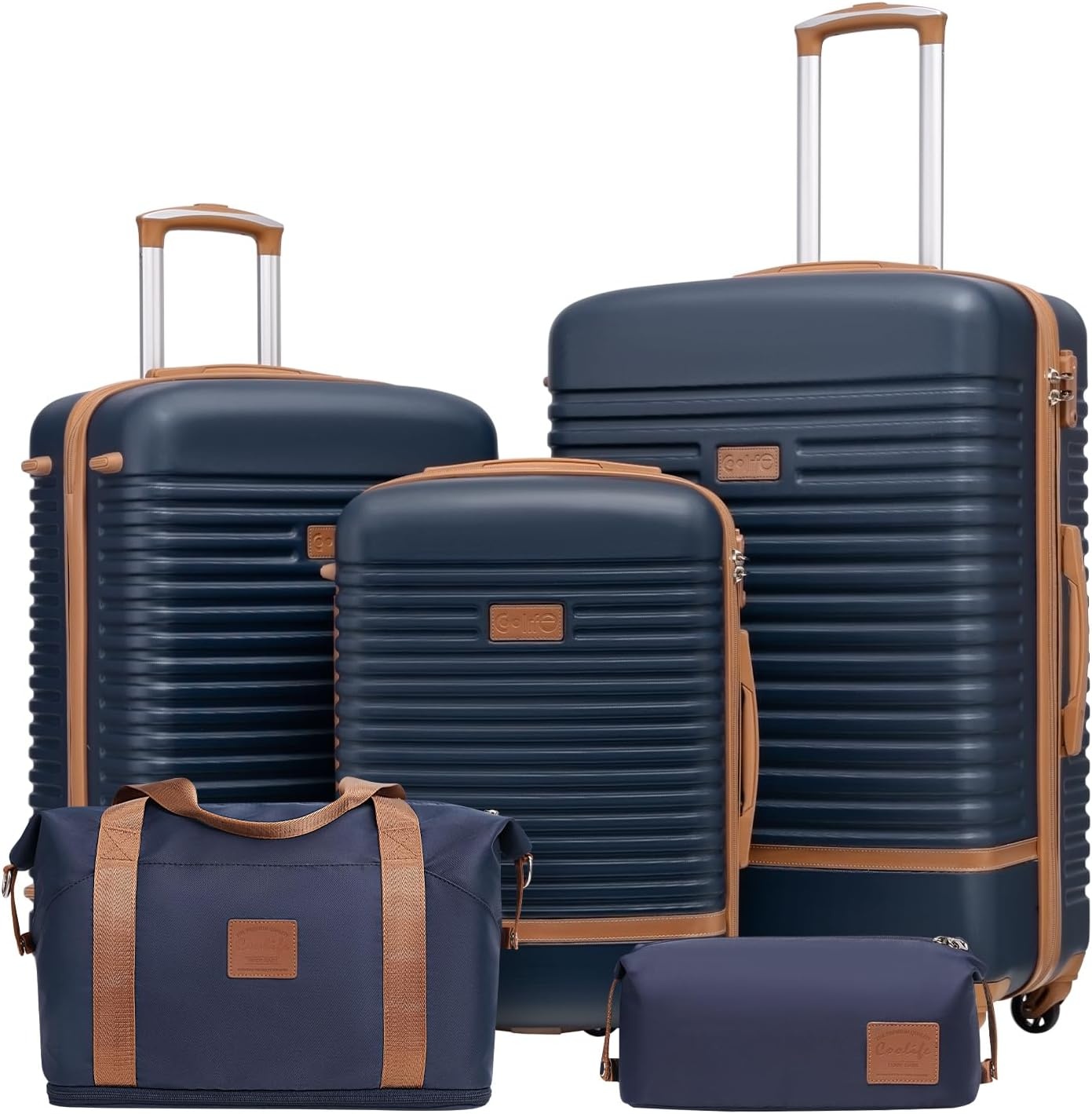 image:imageCoolife Luggage Set Carry On Suitcase5 piece Dark GreenDBTB202428 360 Spinner WheelsConvenient Trolley SleeveWaterResistant FabricFullyLined Zipper InteriorLightweight ABSNavy