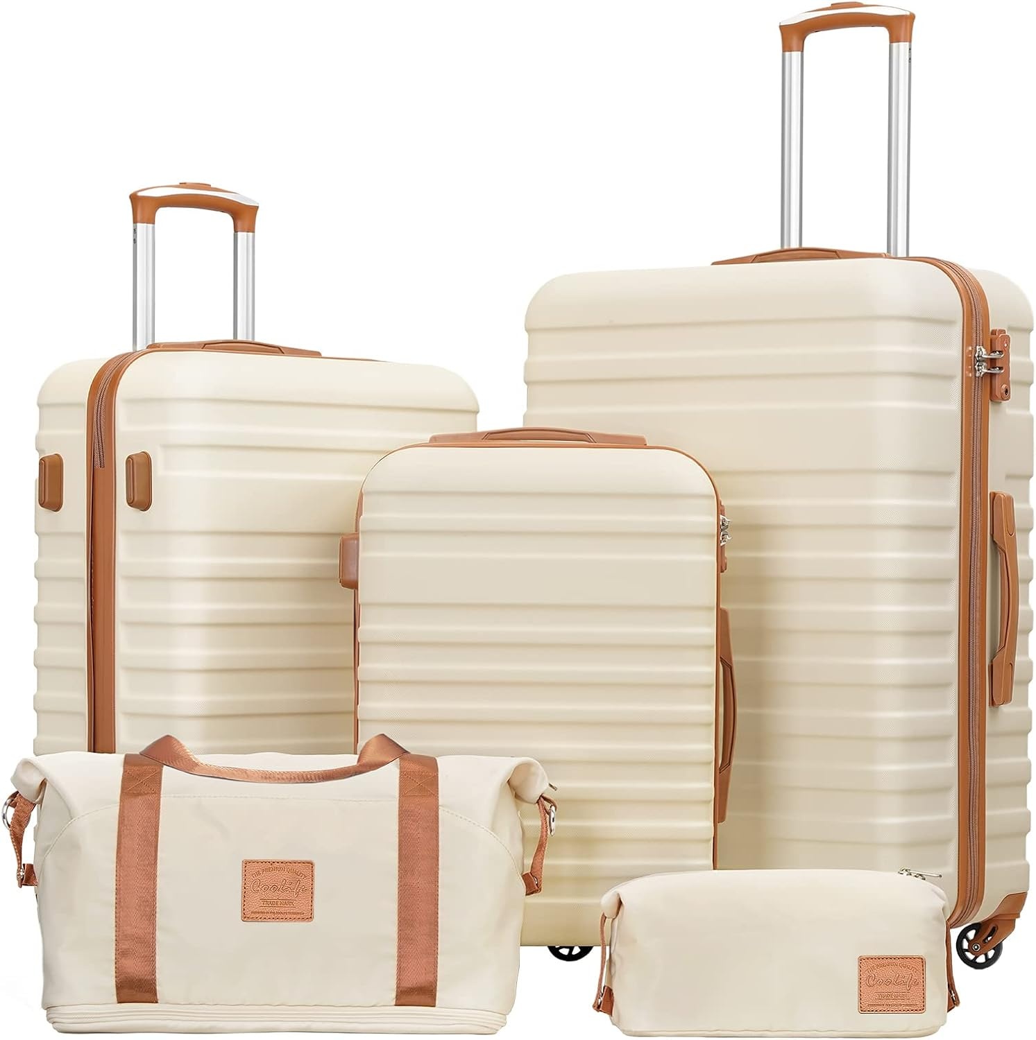 image:imageCoolife Luggage Set Hardside Suitcase5 pieceBlackDBTB202428 Suitcase Set5 Piece Carry onTSA LOCK360 Smooth Spinner WheelsYKK ZippersSmart Trolley SleeveWhite