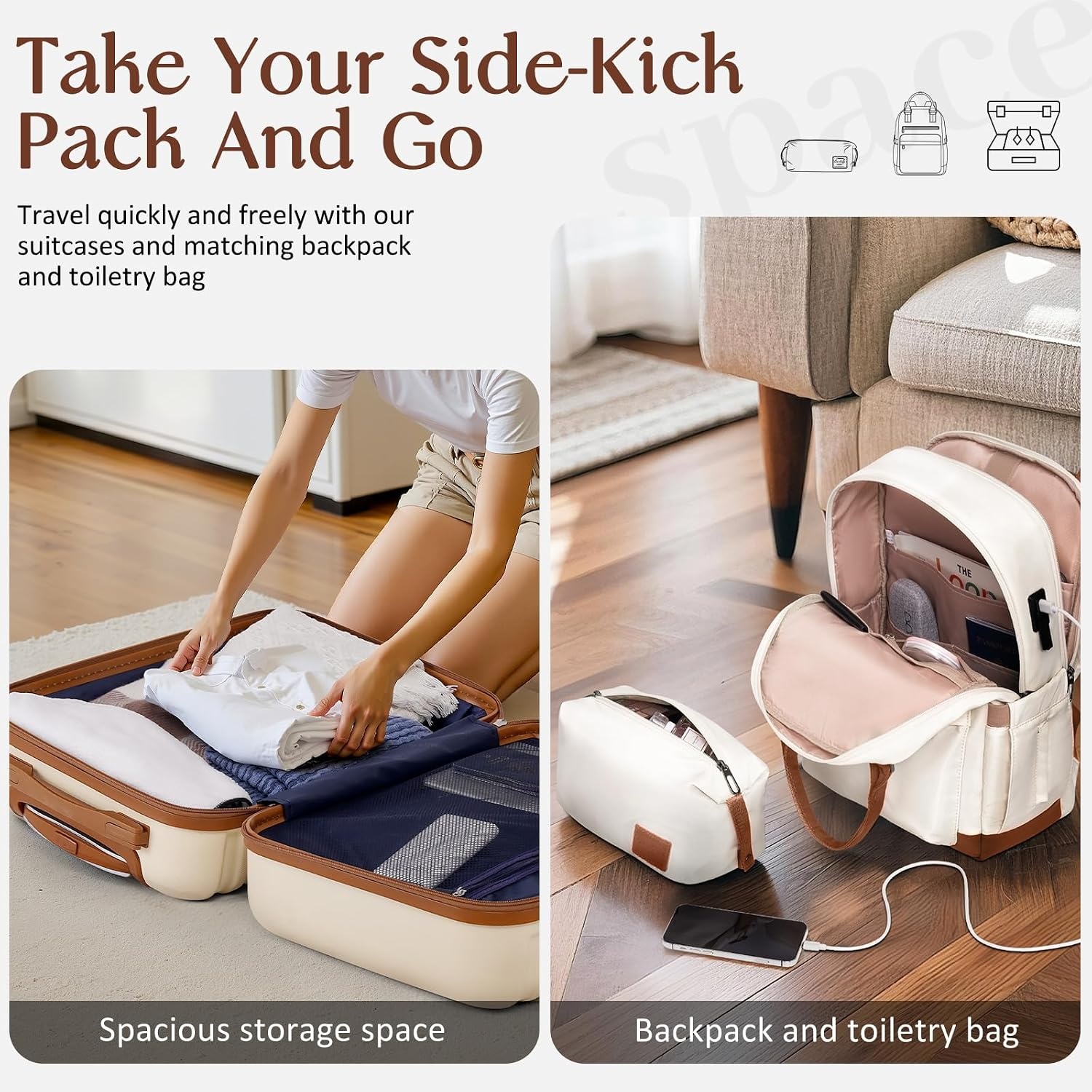 image:imageCoolife Luggage Set Hardside Suitcase5 pieceBlackDBTB202428 Suitcase Set5 Piece Carry onTSA LOCK360 Smooth Spinner WheelsYKK ZippersSmart Trolley SleeveNavy