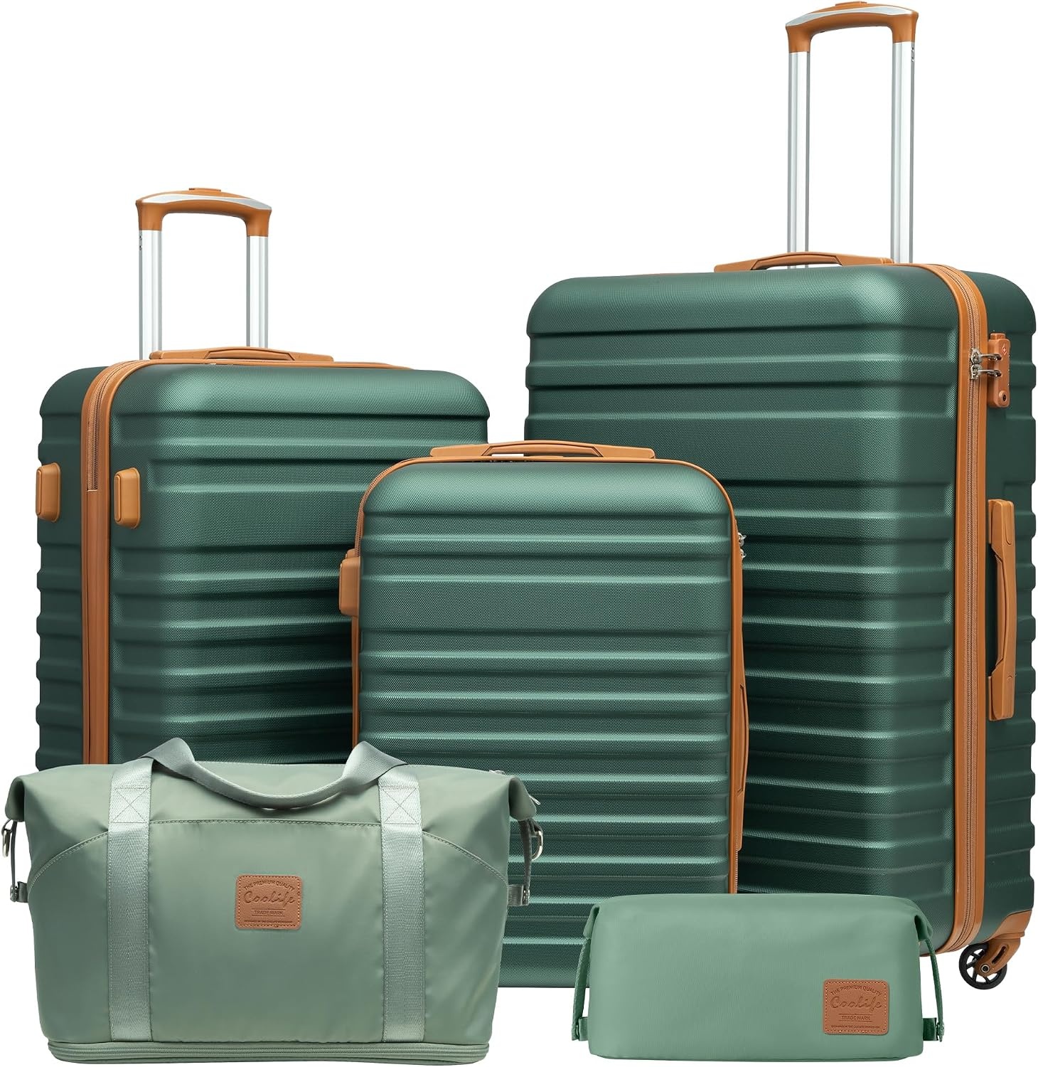 image:imageCoolife Luggage Set Hardside Suitcase5 pieceBlackDBTB202428 Suitcase Set5 Piece Carry onTSA LOCK360 Smooth Spinner WheelsYKK ZippersSmart Trolley SleeveDark Green