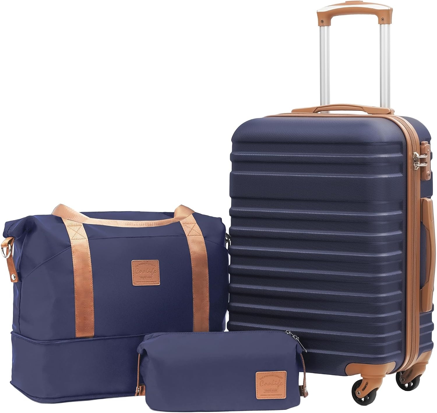 image:imageCoolife Luggage Set Hardside Suitcase5 pieceBlackDBTB202428 Suitcase Set5 Piece Carry onTSA LOCK360 Smooth Spinner WheelsYKK ZippersSmart Trolley SleeveNavy