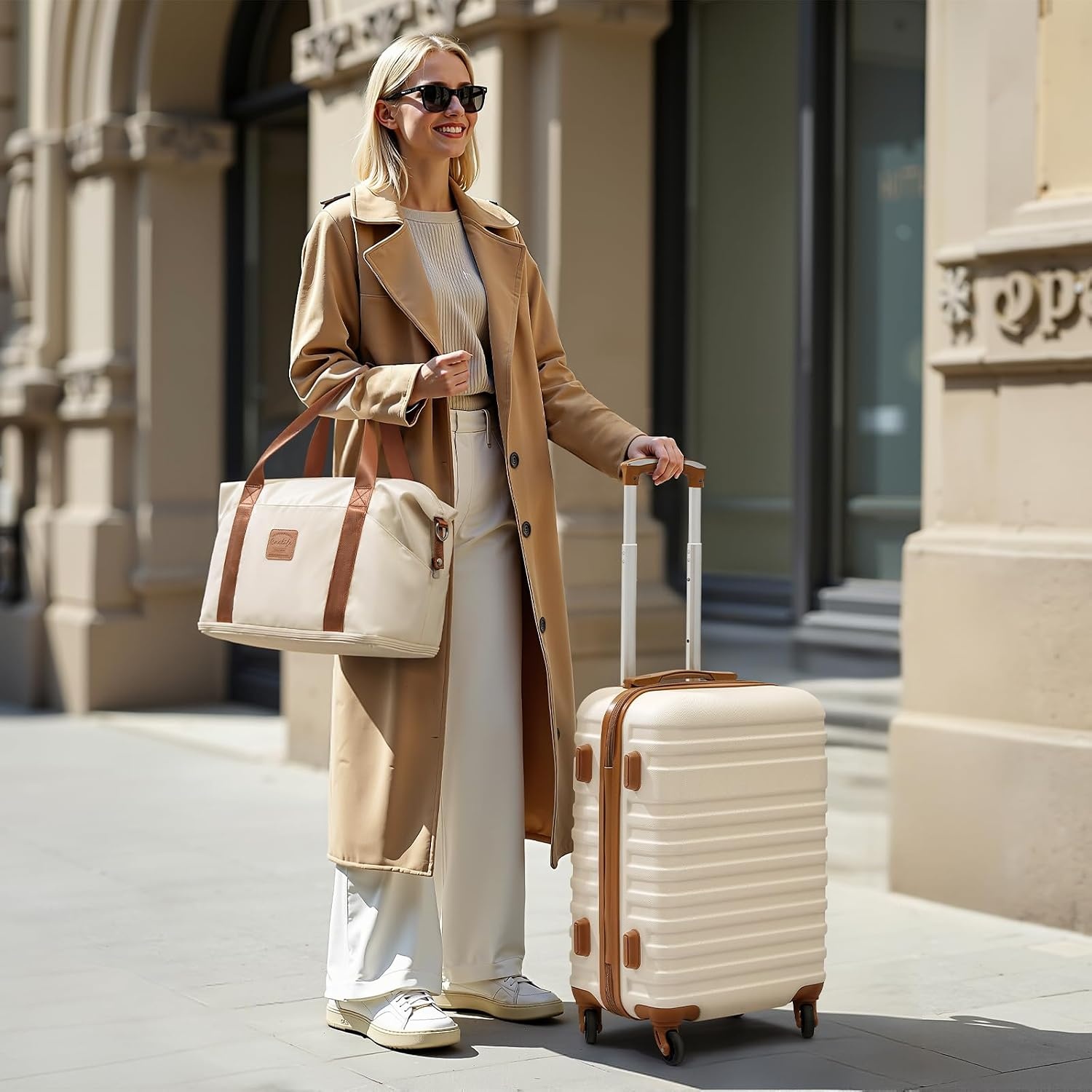 image:imageCoolife Luggage Set Hardside Suitcase5 pieceBlackDBTB202428 Suitcase Set5 Piece Carry onTSA LOCK360 Smooth Spinner WheelsYKK ZippersSmart Trolley SleeveNavy