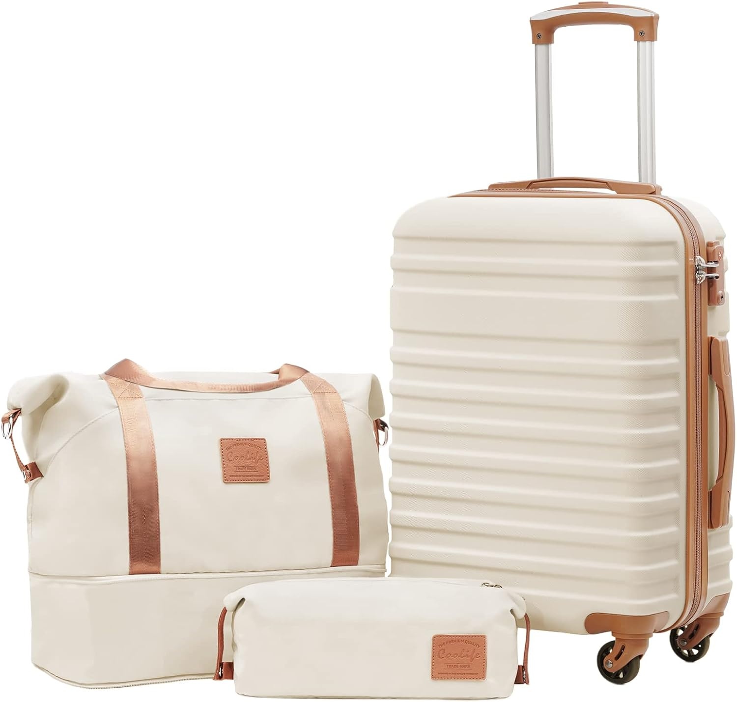 image:imageCoolife Luggage Set Hardside Suitcase5 pieceBlackDBTB202428 Suitcase Set5 Piece Carry onTSA LOCK360 Smooth Spinner WheelsYKK ZippersSmart Trolley SleeveWhite