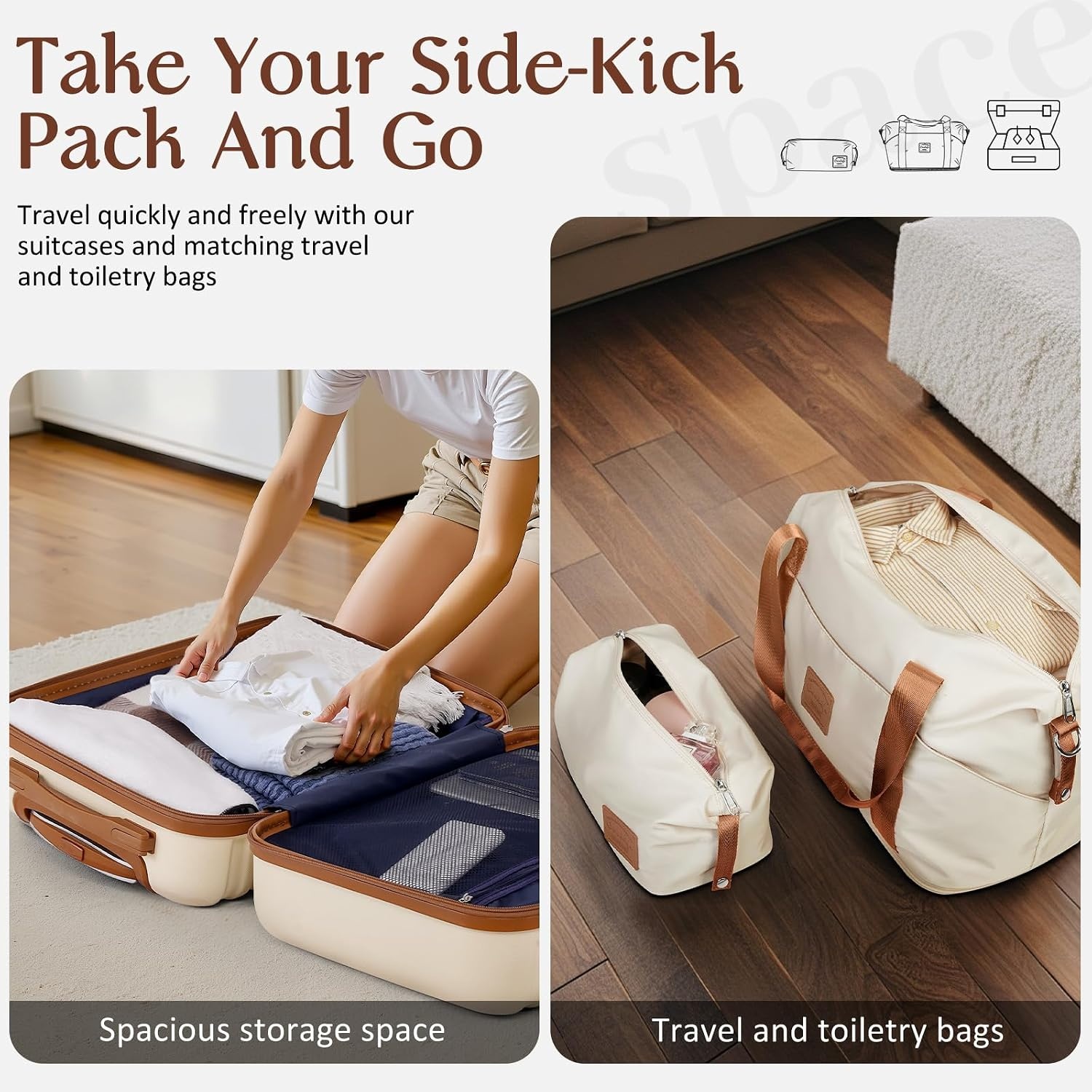 image:imageCoolife Luggage Set Hardside Suitcase5 pieceBlackDBTB202428 Suitcase Set5 Piece Carry onTSA LOCK360 Smooth Spinner WheelsYKK ZippersSmart Trolley SleeveNavy