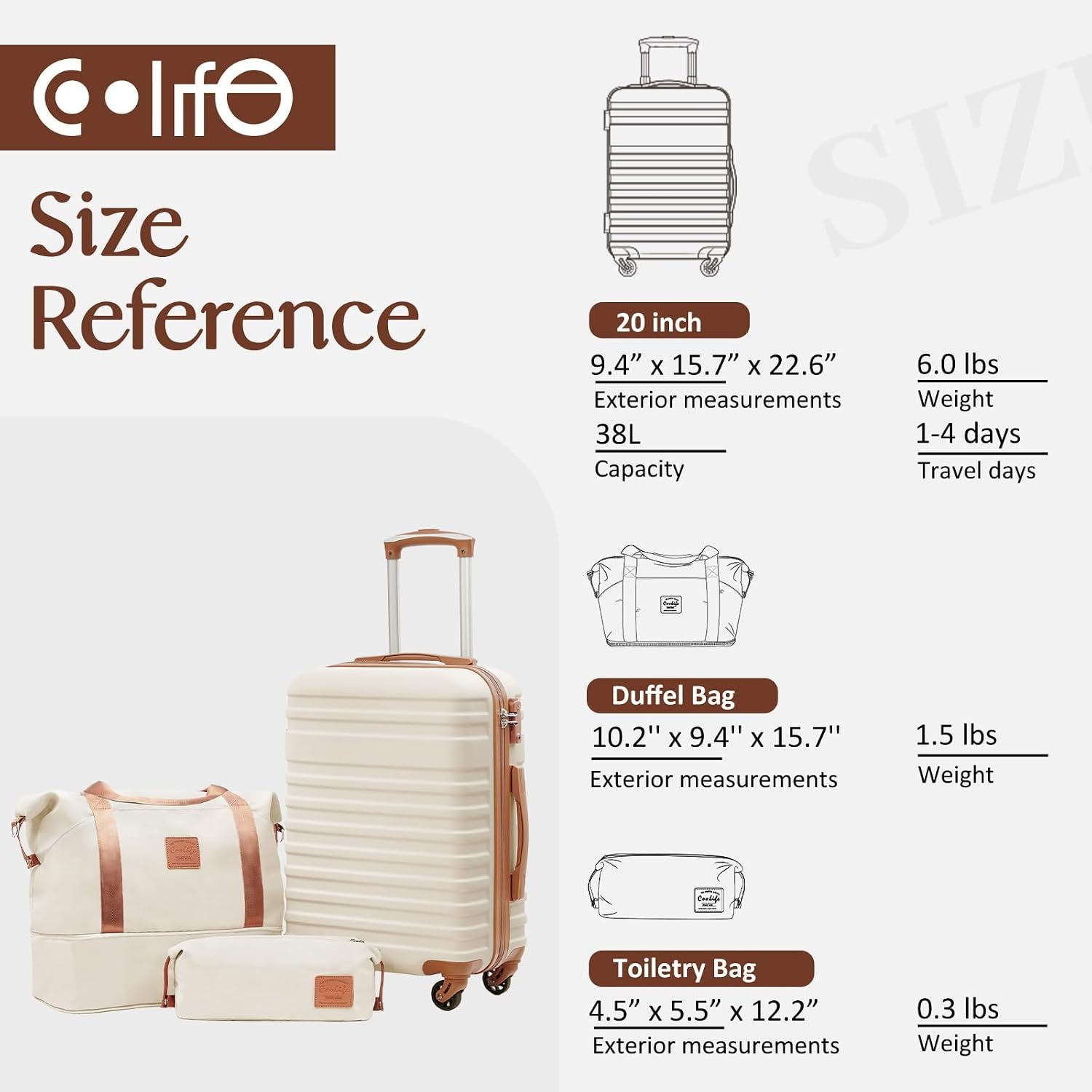 image:imageCoolife Luggage Set Hardside Suitcase5 pieceBlackDBTB202428 Suitcase Set5 Piece Carry onTSA LOCK360 Smooth Spinner WheelsYKK ZippersSmart Trolley SleeveNavy