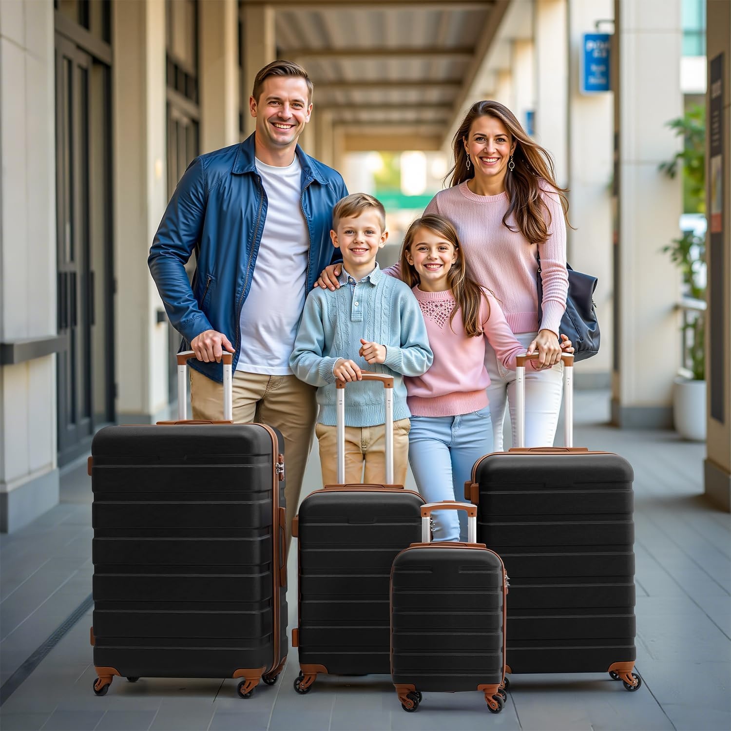image:imageCoolife Luggage Set Lightweight Durable Hardshell 4 piece Navy suitcase set with 360 Spinner Wheels TSAapproved Lock Checked Family Travel 16202428 InchFamily SetApricot White