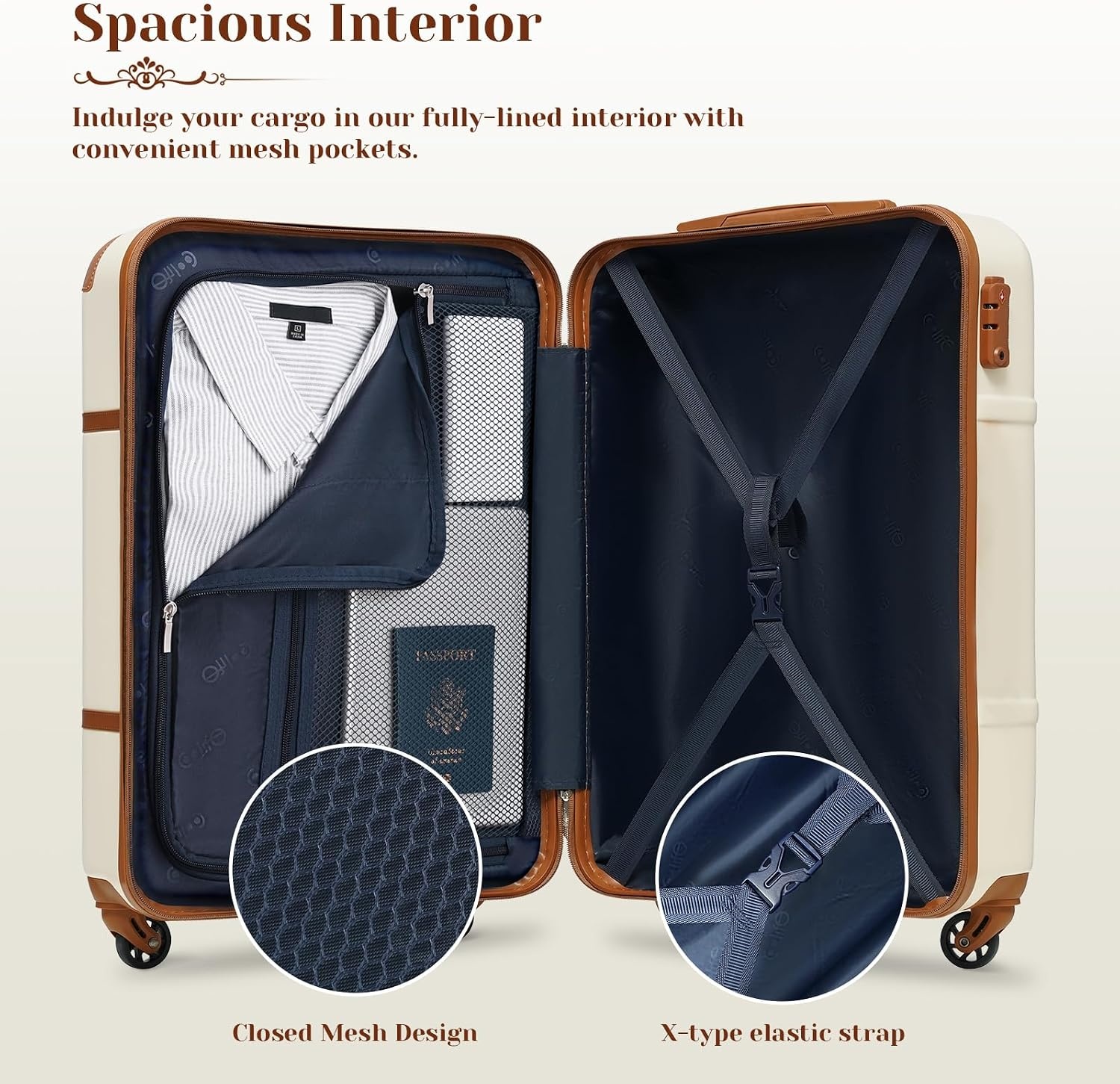 image:imageCoolife Luggage Set PC Hardside TSA Lock 3Piece BlackBPTB20 Suitcase Set Spinner Wheels TSA Lock Vintage Design Polycarbonate Material BackpackToiletry Bag Telescopic HandleNavy