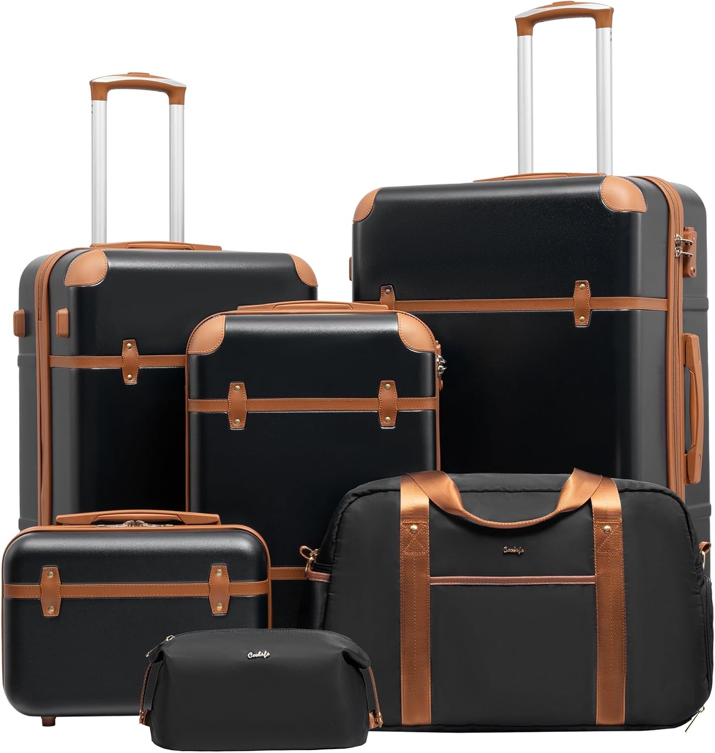 image:imageCoolife Luggage Set PC Hardside TSA Lock 3Piece BlackBPTB20 Suitcase Set Spinner Wheels TSA Lock Vintage Design Polycarbonate Material BackpackToiletry Bag Telescopic HandleBlack