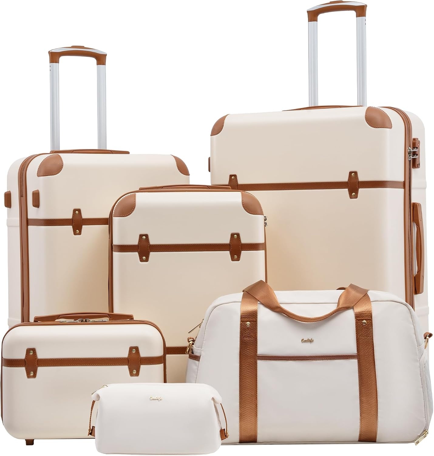 image:imageCoolife Luggage Set PC Hardside TSA Lock 3Piece BlackBPTB20 Suitcase Set Spinner Wheels TSA Lock Vintage Design Polycarbonate Material BackpackToiletry Bag Telescopic HandleWhite