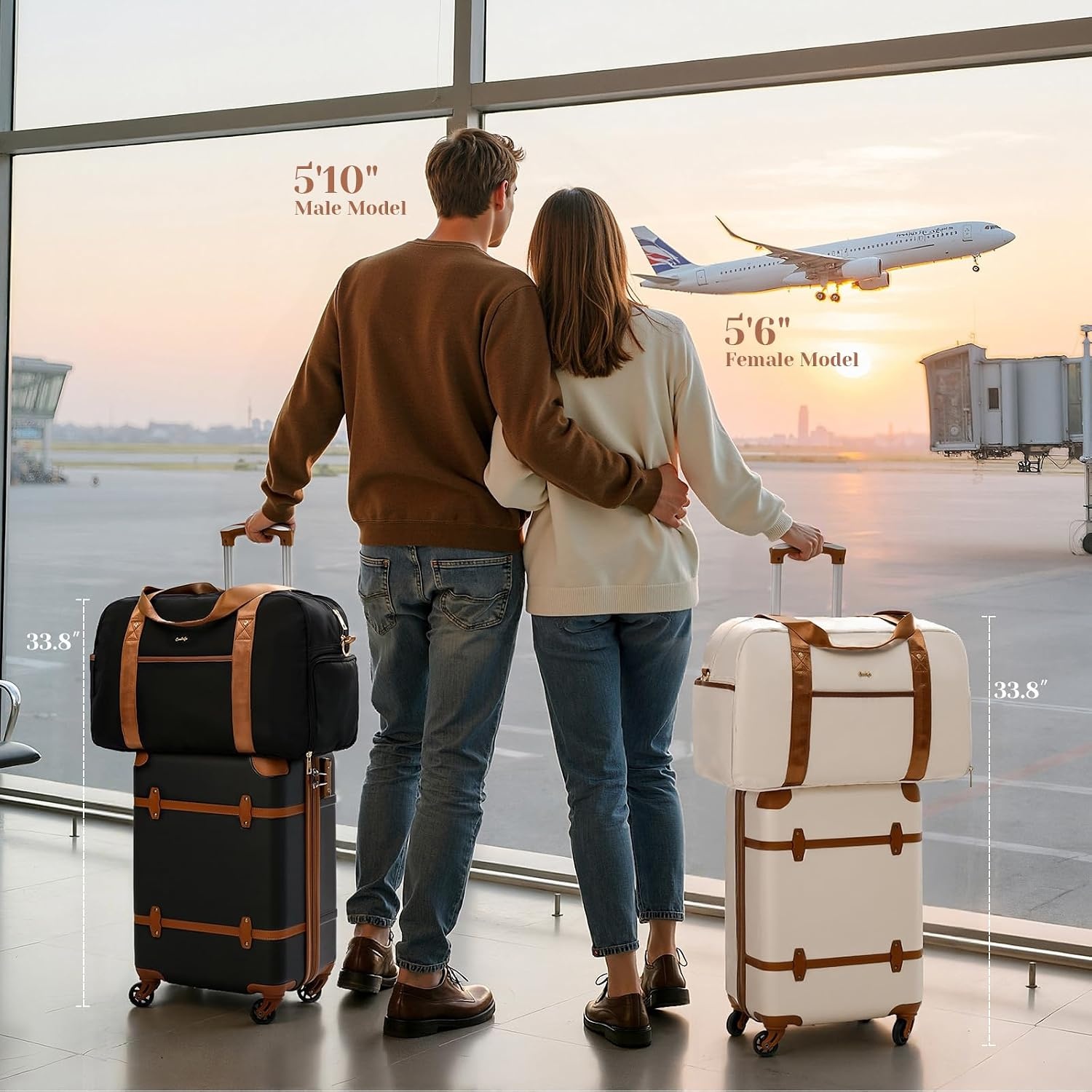 image:imageCoolife Luggage Set PC Hardside TSA Lock 3Piece BlackBPTB20 Suitcase Set Spinner Wheels TSA Lock Vintage Design Polycarbonate Material BackpackToiletry Bag Telescopic HandleWhite