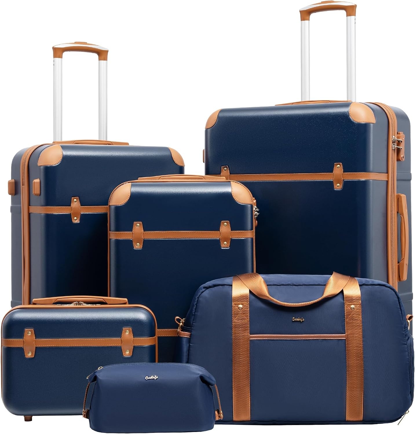 image:imageCoolife Luggage Set PC Hardside TSA Lock 3Piece BlackBPTB20 Suitcase Set Spinner Wheels TSA Lock Vintage Design Polycarbonate Material BackpackToiletry Bag Telescopic HandleNavy