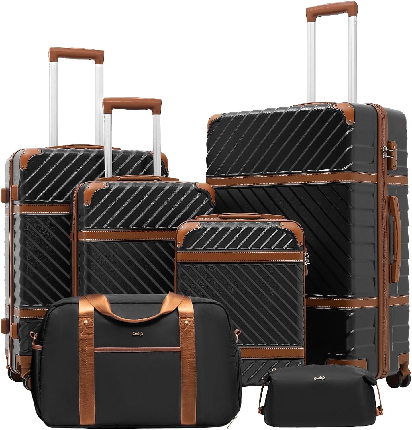 image:imageCoolife PC Hardshell Luggage TSA Lock Spinner Wheels 3Piece Set 3Piece6Piece Set PC hardshell multicompartment TSA lock 360 spinner wheels vintage designBlack