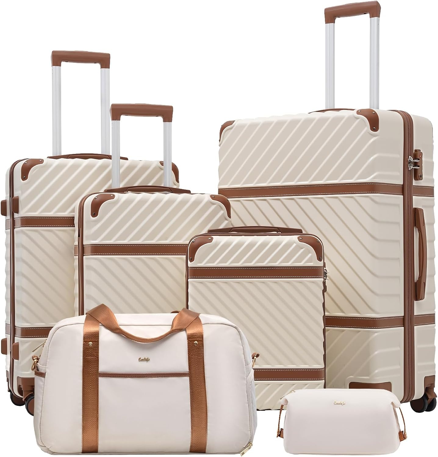 image:imageCoolife PC Hardshell Luggage TSA Lock Spinner Wheels 3Piece Set 3Piece6Piece Set PC hardshell multicompartment TSA lock 360 spinner wheels vintage designWhite