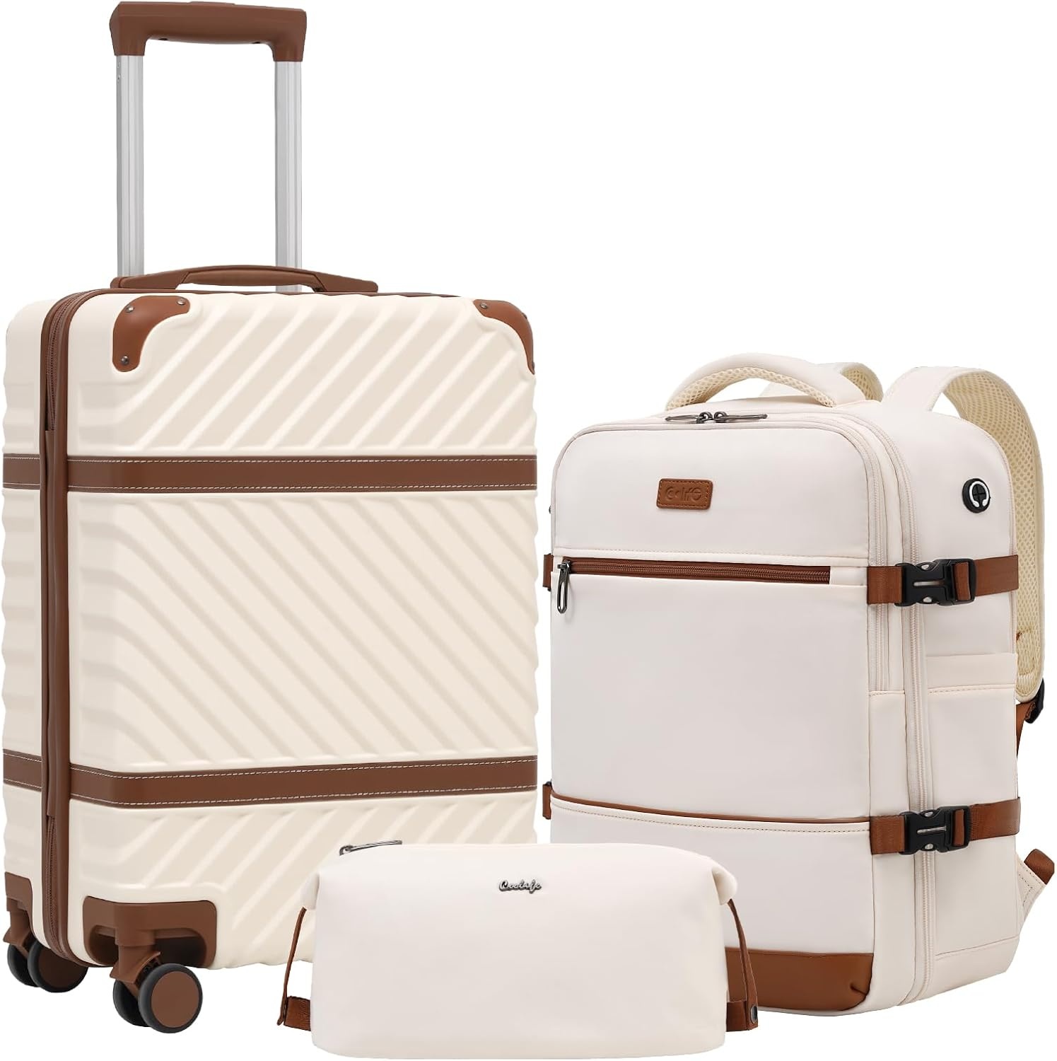 image:imageCoolife PC Hardshell Luggage TSA Lock Spinner Wheels 3Piece Set 3Piece6Piece Set PC hardshell multicompartment TSA lock 360 spinner wheels vintage designWhite