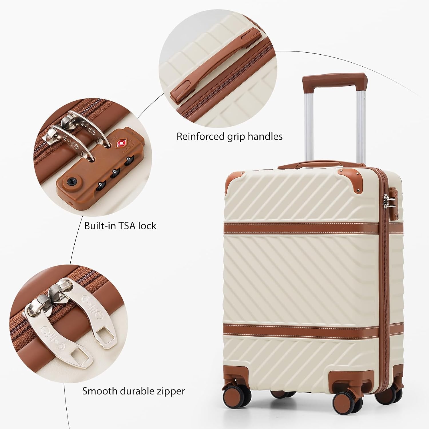 image:imageCoolife PC Hardshell Luggage TSA Lock Spinner Wheels 3Piece Set 3Piece6Piece Set PC hardshell multicompartment TSA lock 360 spinner wheels vintage designBlack