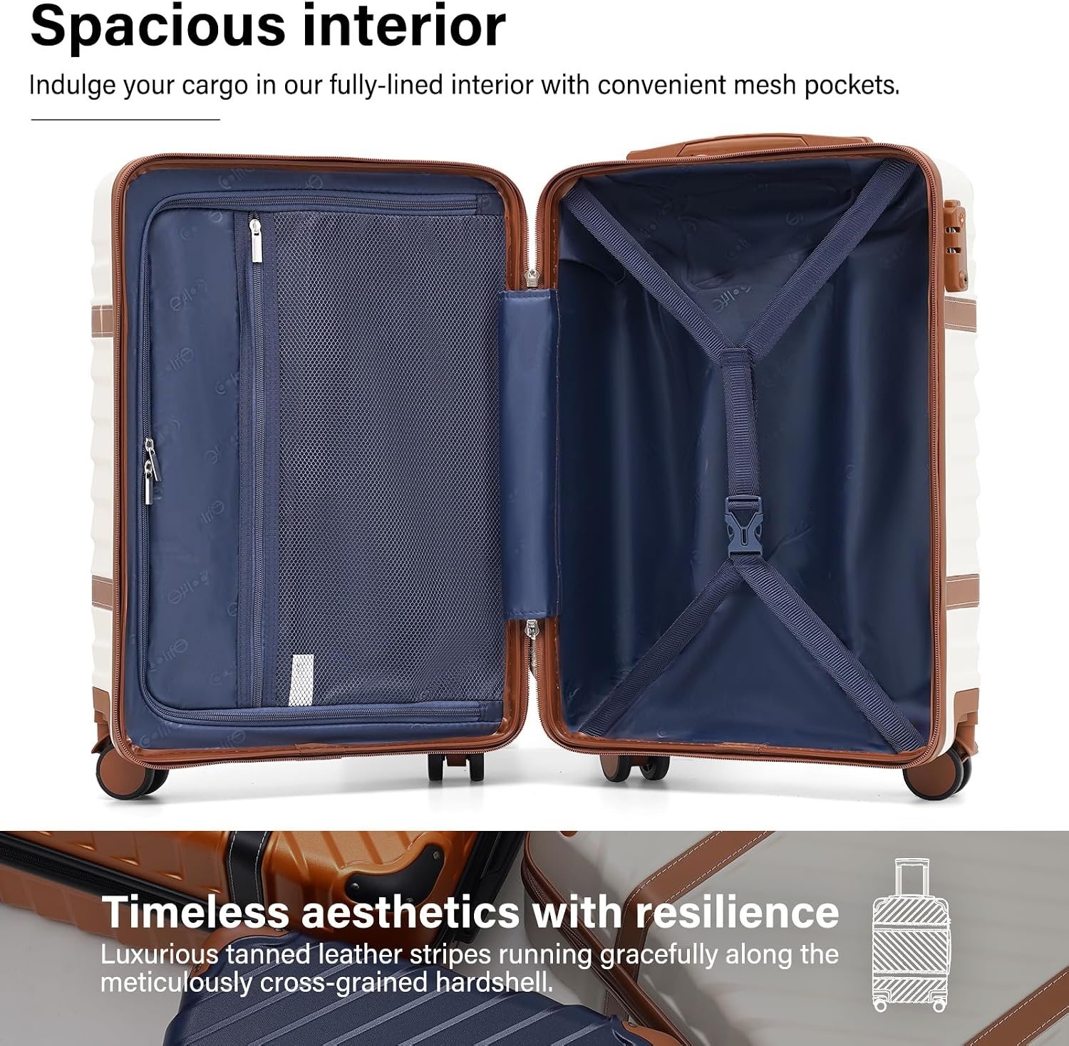 image:imageCoolife PC Hardshell Luggage TSA Lock Spinner Wheels 3Piece Set 3Piece6Piece Set PC hardshell multicompartment TSA lock 360 spinner wheels vintage designWhite