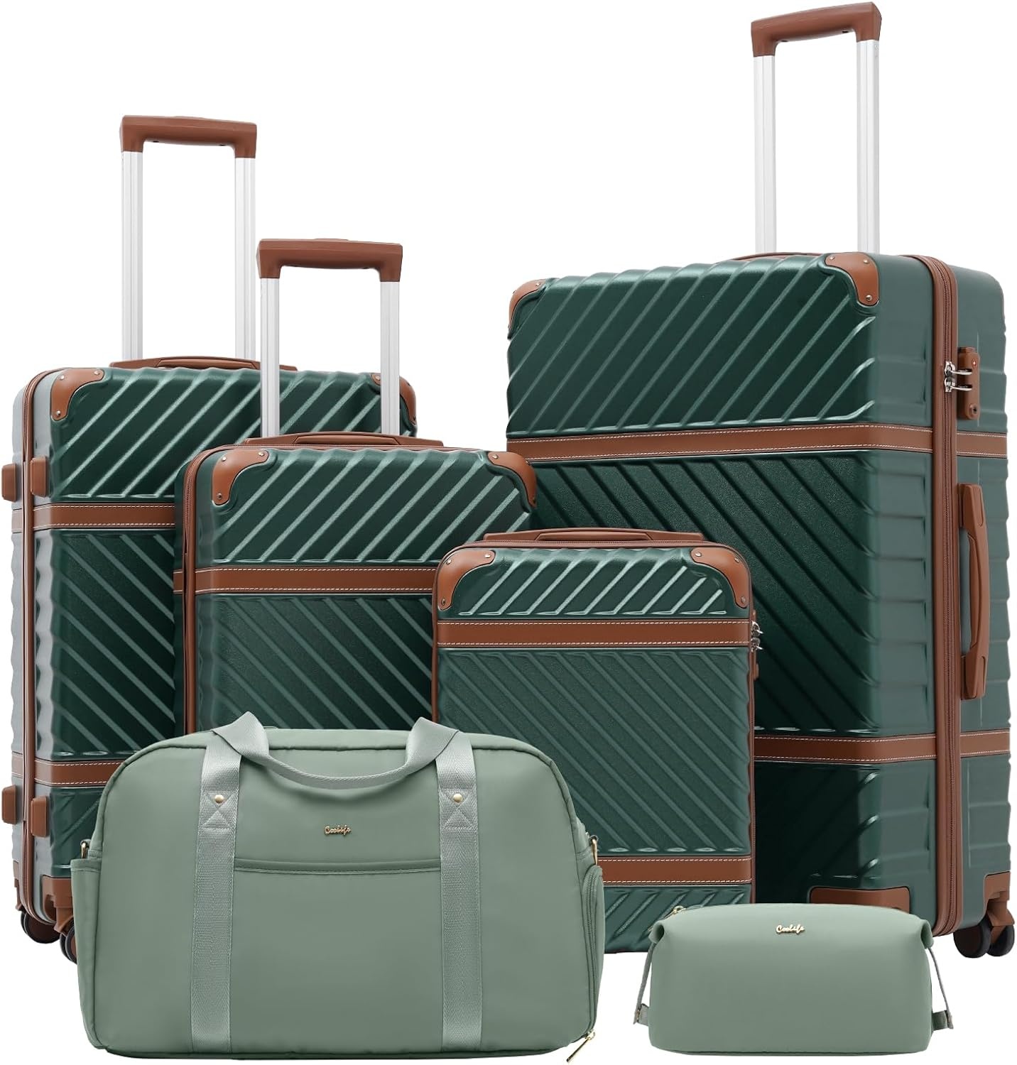 image:imageCoolife PC Hardshell Luggage TSA Lock Spinner Wheels 3Piece Set 3Piece6Piece Set PC hardshell multicompartment TSA lock 360 spinner wheels vintage designDark Green