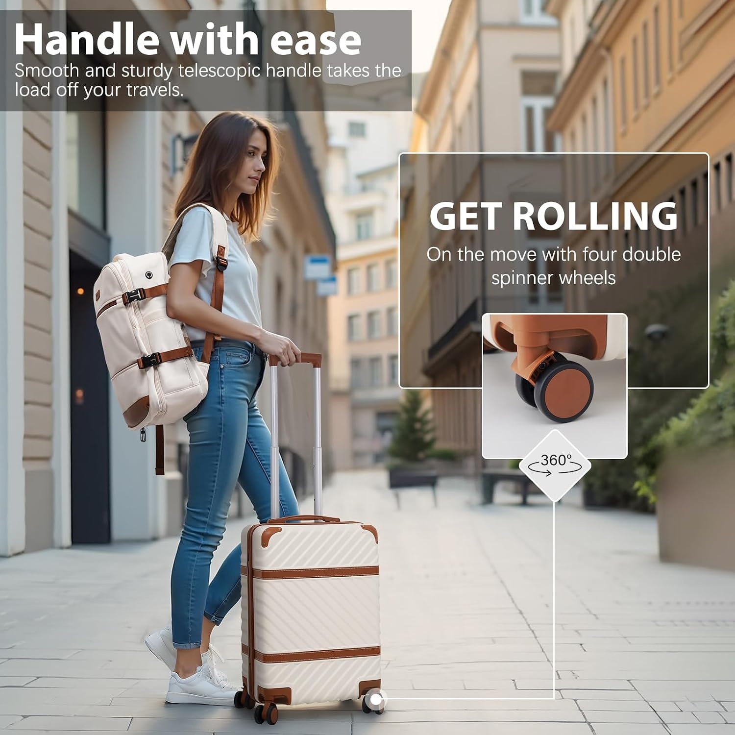 image:imageCoolife PC Hardshell Luggage TSA Lock Spinner Wheels 3Piece Set 3Piece6Piece Set PC hardshell multicompartment TSA lock 360 spinner wheels vintage designWhite
