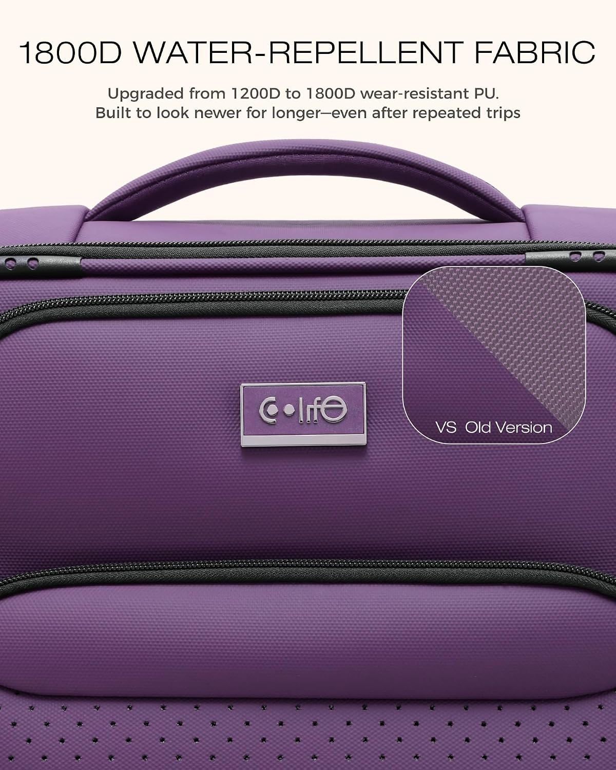 image:imageCoolife Upgraded Softside Luggage TSA Lock Spinner 3Piece 1800D Set Upgraded base system Premium Business UltraQuiet Dual Wheels 1800D waterrepellent fabric TSA lock multistage handlePurple
