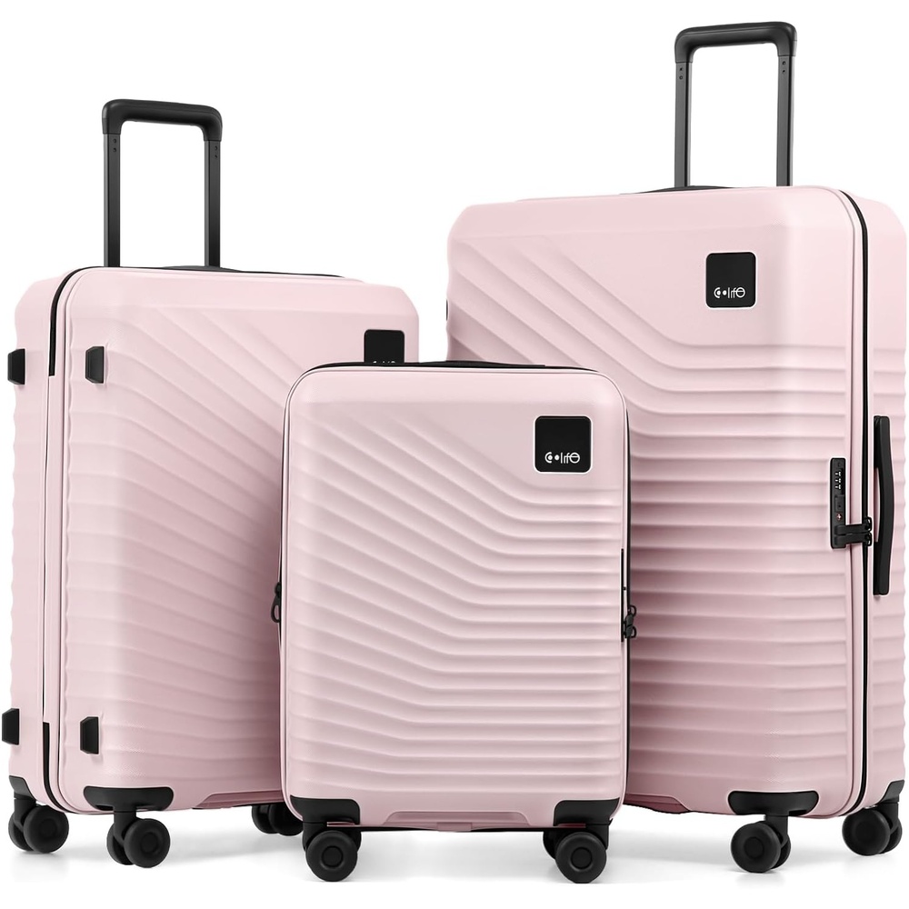 image:imageCoolife Luggage 3 Piece Set Lightweight PC Hardside Suitcases 202428 Expandable 20Inch CarryOn Dual Spinner Wheels TSAApproved Lock Upgraded PC Hardshell Durable Travel SuitcasesPink