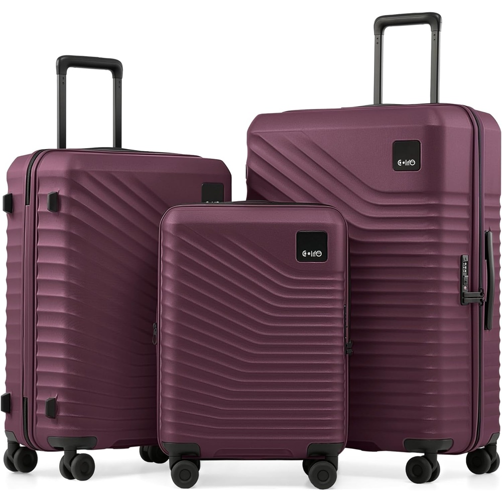 image:imageCoolife Luggage 3 Piece Set Lightweight PC Hardside Suitcases 202428 Expandable 20Inch CarryOn Dual Spinner Wheels TSAApproved Lock Upgraded PC Hardshell Durable Travel SuitcasesDark Purple