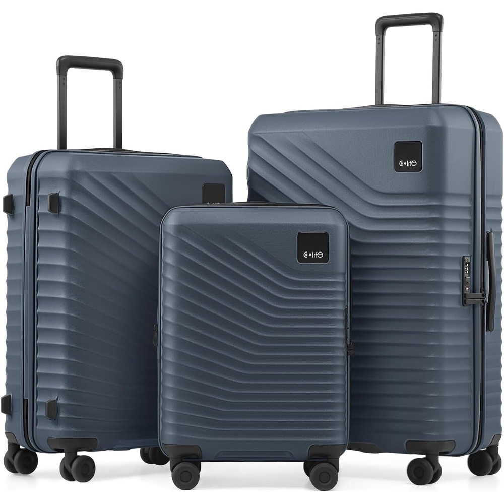 image:imageCoolife Luggage 3 Piece Set Lightweight PC Hardside Suitcases 202428 Expandable 20Inch CarryOn Dual Spinner Wheels TSAApproved Lock Upgraded PC Hardshell Durable Travel SuitcasesNavy