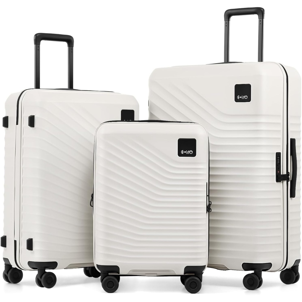 image:imageCoolife Luggage 3 Piece Set Lightweight PC Hardside Suitcases 202428 Expandable 20Inch CarryOn Dual Spinner Wheels TSAApproved Lock Upgraded PC Hardshell Durable Travel SuitcasesWhite