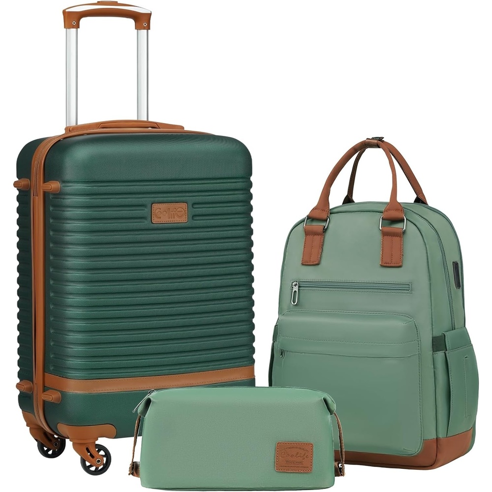 image:imageCoolife Luggage Set Carry On Suitcase5 piece Dark GreenDBTB202428 360 Spinner WheelsConvenient Trolley SleeveWaterResistant FabricFullyLined Zipper InteriorLightweight ABSDark Green